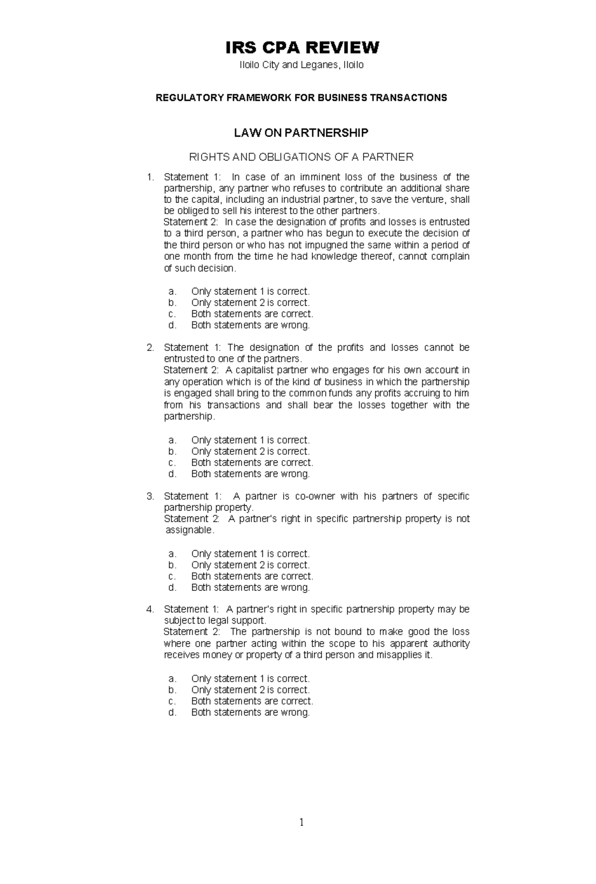 RFBT Review-partnership-rights-ex - IRS CPA REVIEW Iloilo City and ...