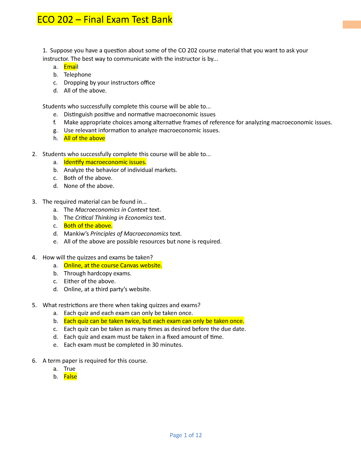 ECO 202 – Final Exam Test Bank - Suppose You Have A Question About Some ...