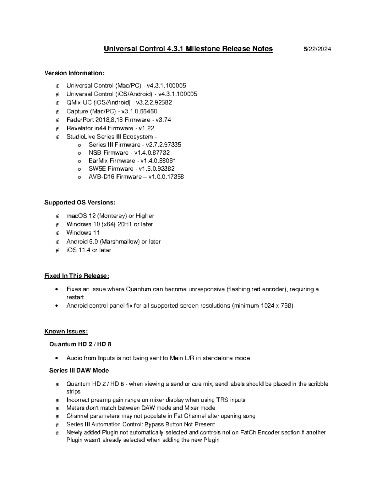 UC 4 3 1 Milestone Release Notes - Universal Control 4.3 Milestone ...