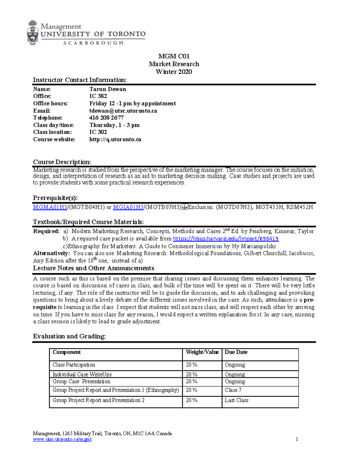 Mgm C01 Course Outline Winter Studocu