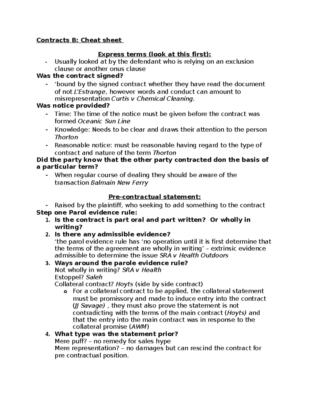 Contracts B Cheat Sheet - Contracts B: Cheat Sheet Express Terms (look ...