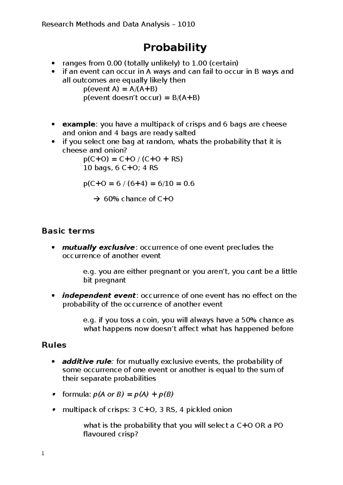 Probability and Data Analysis Methods - Studocu