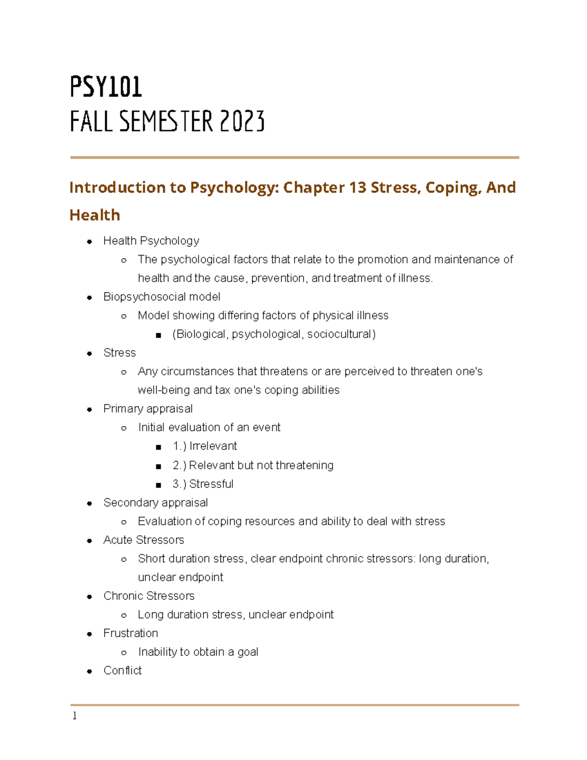 Introduction To Psychology Chapter 13 Stress, Coping, And Health ...