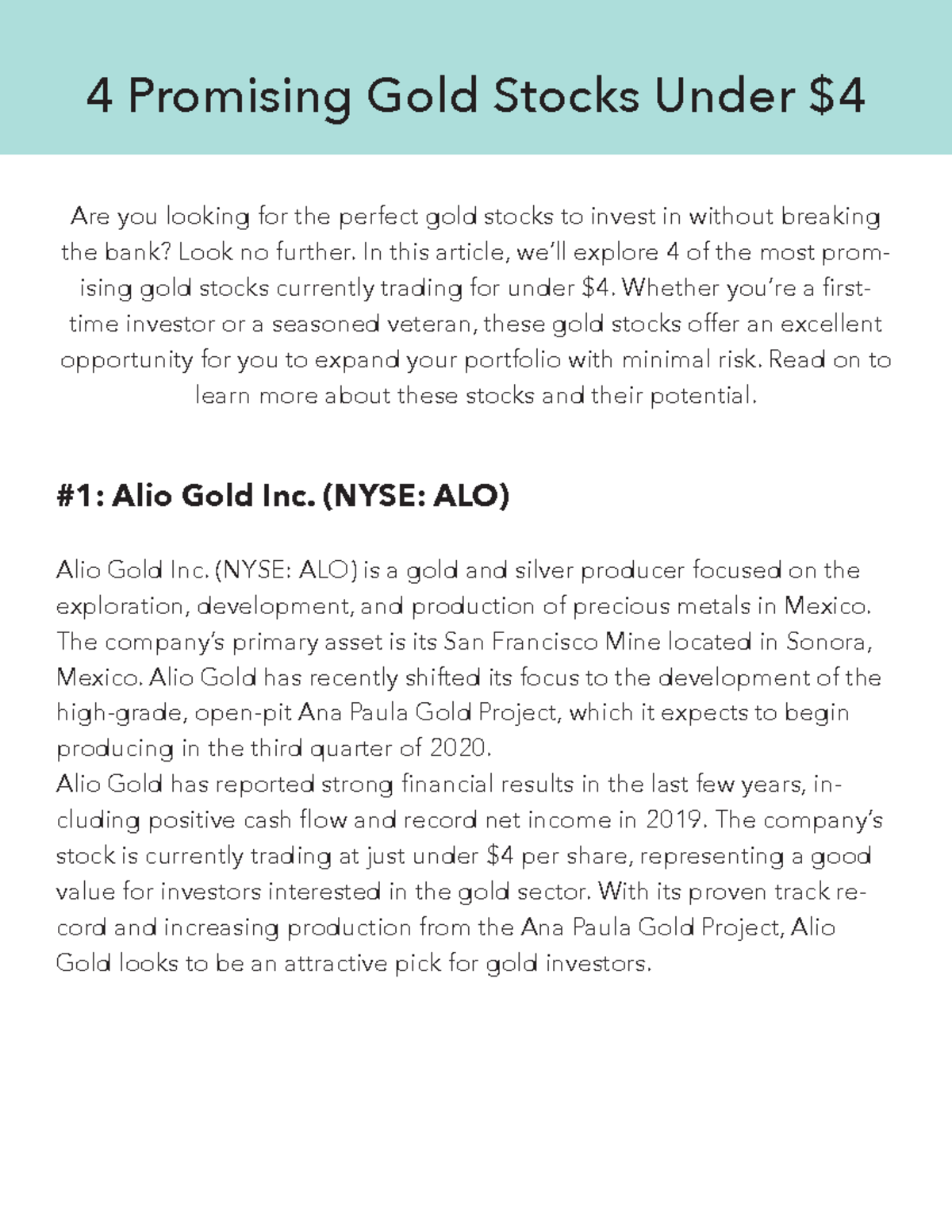 4 Gold Stocks Guide - Are You Looking For The Perfect Gold Stocks To ...