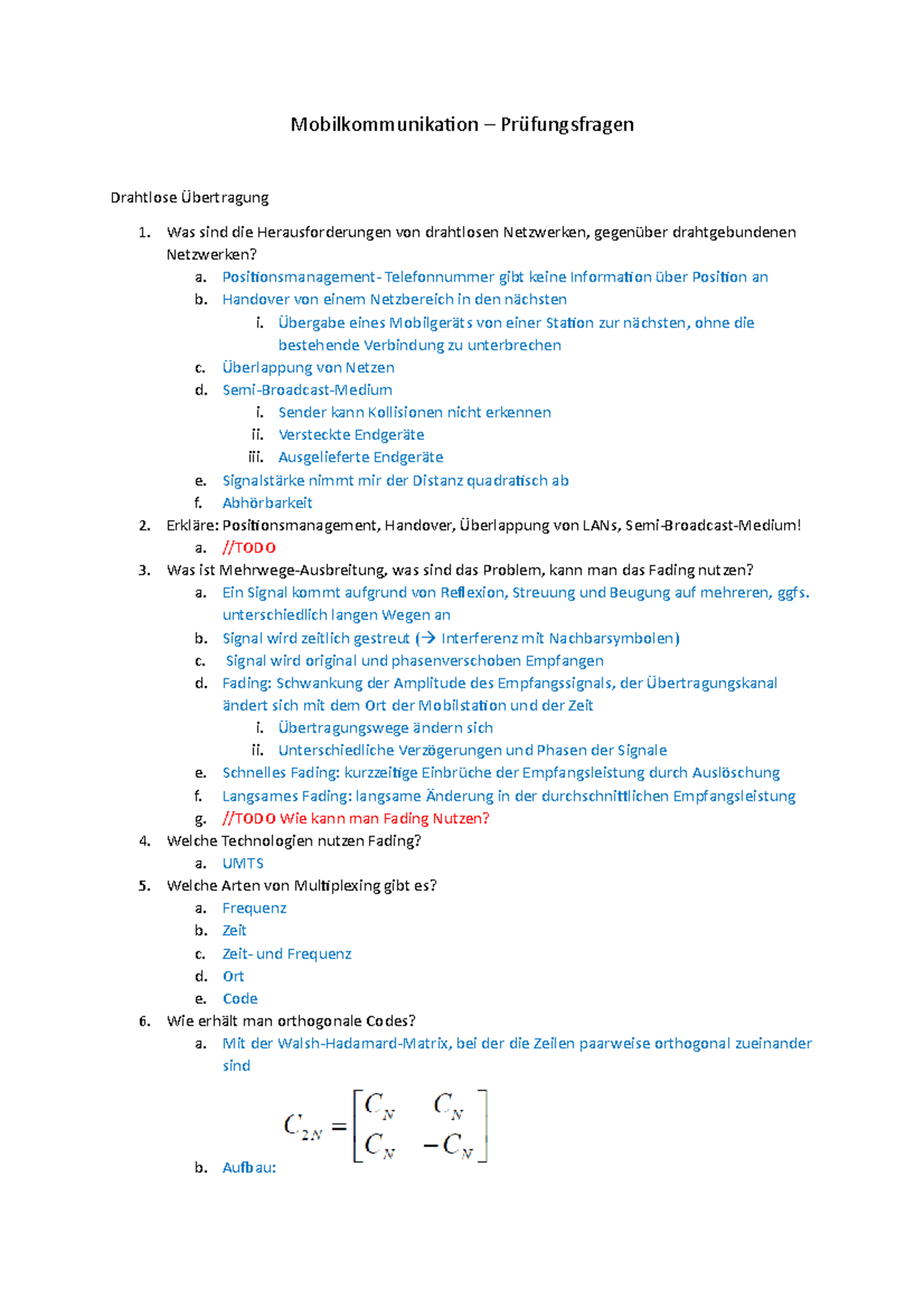 Mobilkommunikation Prüfungsfragen - Mobilkommunikation – Prüfungsfragen