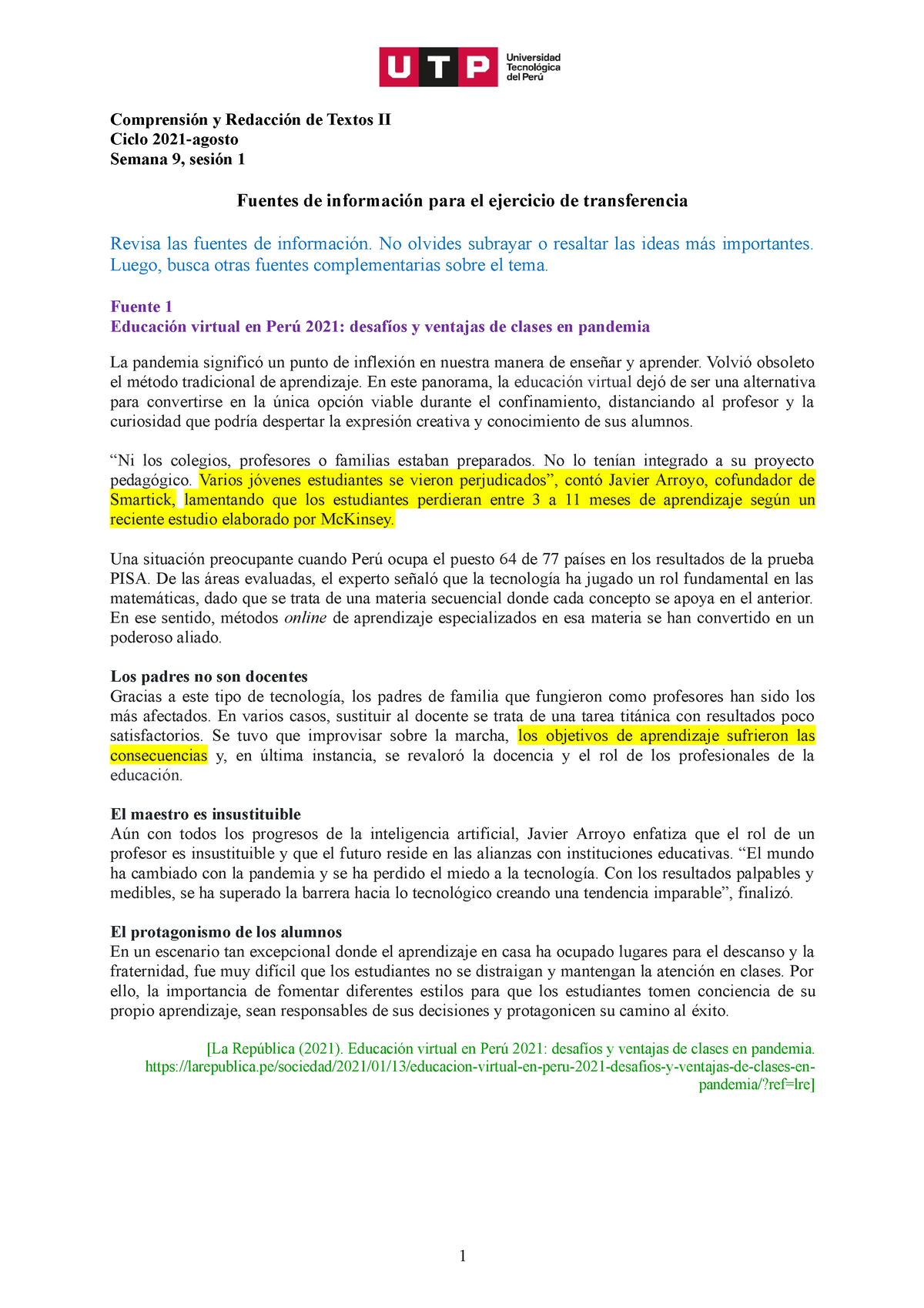 S09. S1 - Fuentes De Información - 1 Comprensión Y Redacción De Textos ...