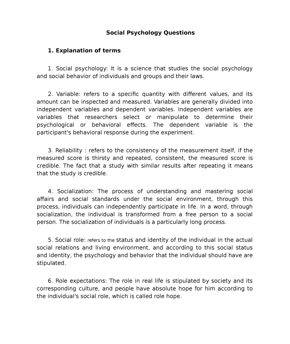 Psychology Questions PSYC206 - Social Psychology Questions Explanation ...