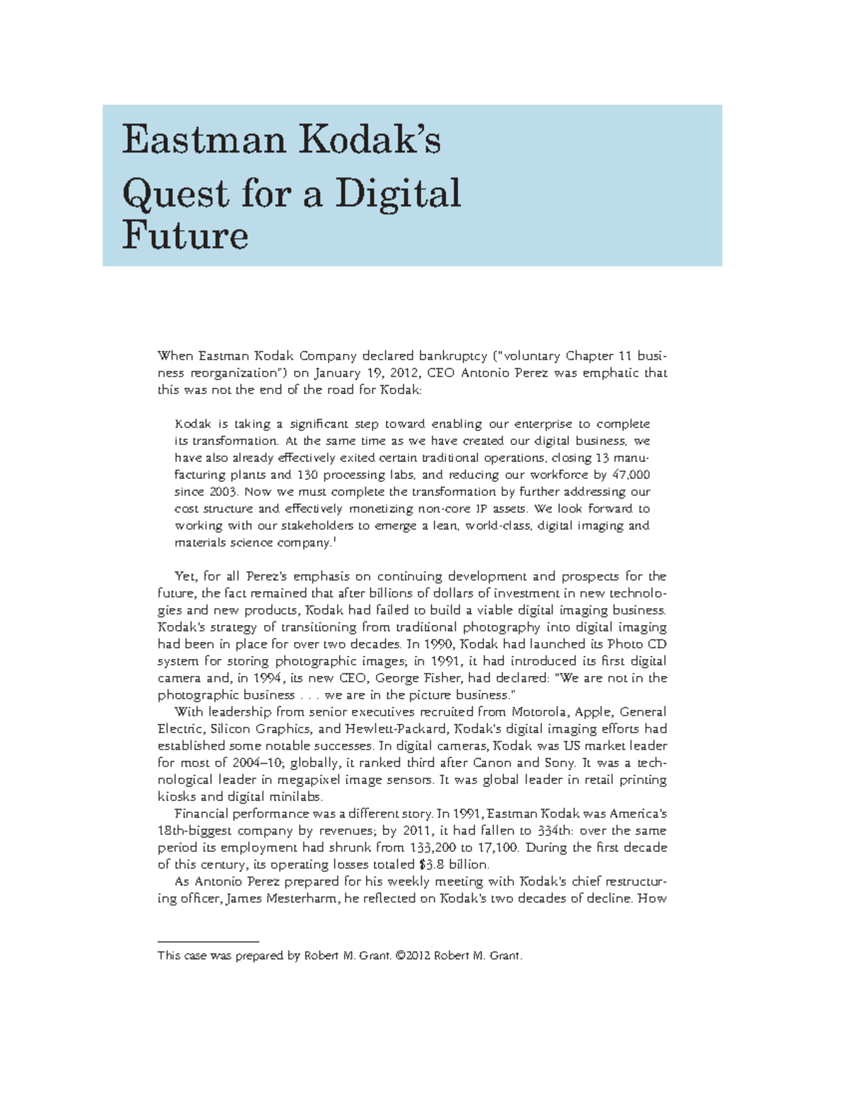 eastman kodak company case study solution