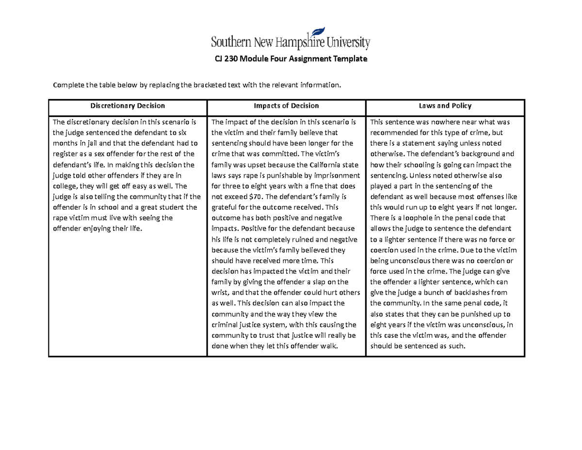 CJ 230 Module Four Assignment Template - CJ 230 Module Four Assignment ...