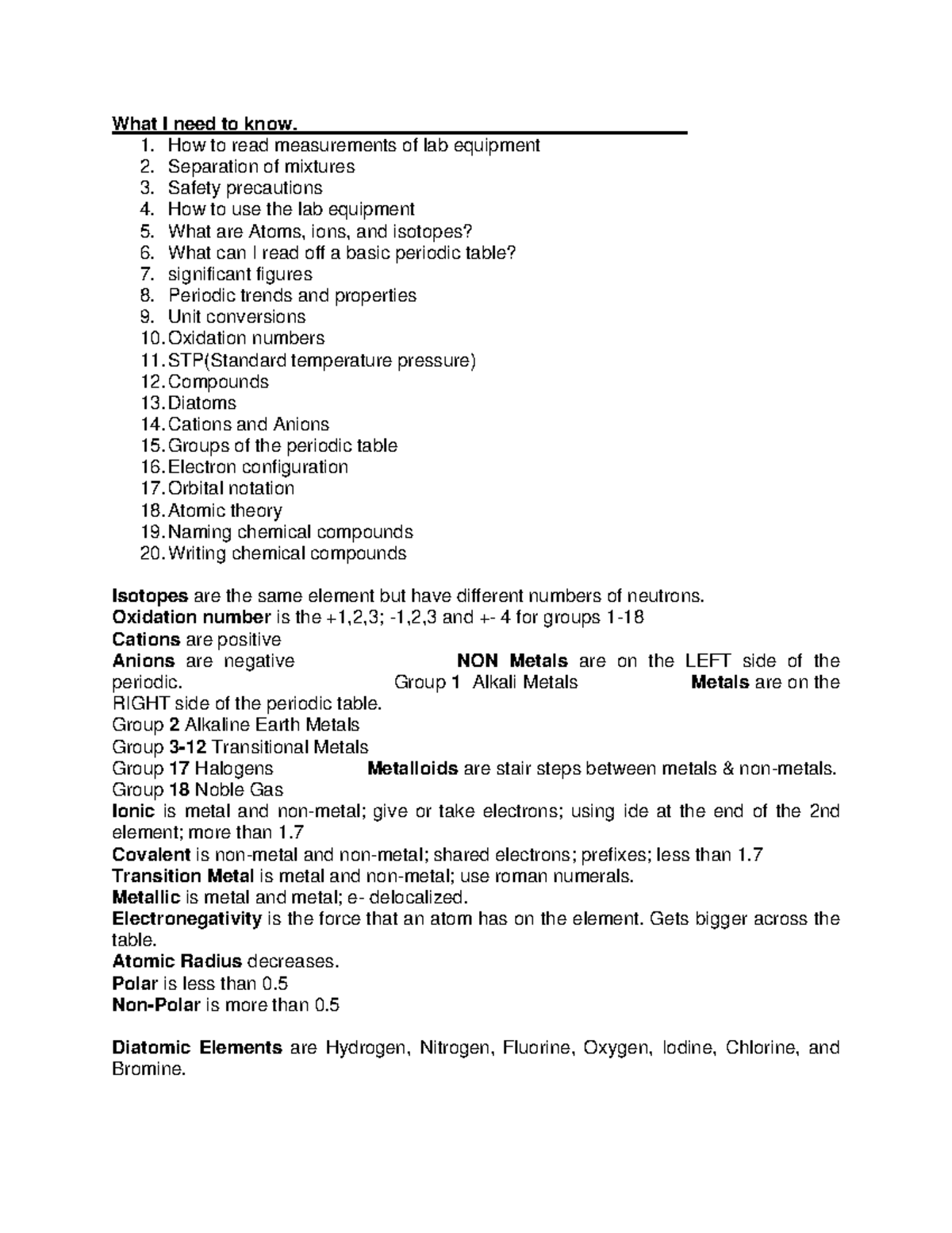 Chemistry exam - What I need to know. 1. How to read measurements of ...