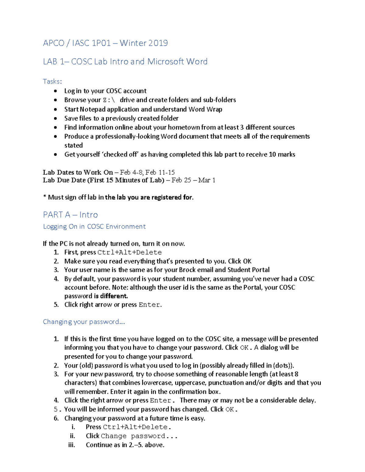 Lab+1+-+Intro+and+Word - APCO / IASC 1P01 – Winter 2019 LAB 1– COSC Lab ...