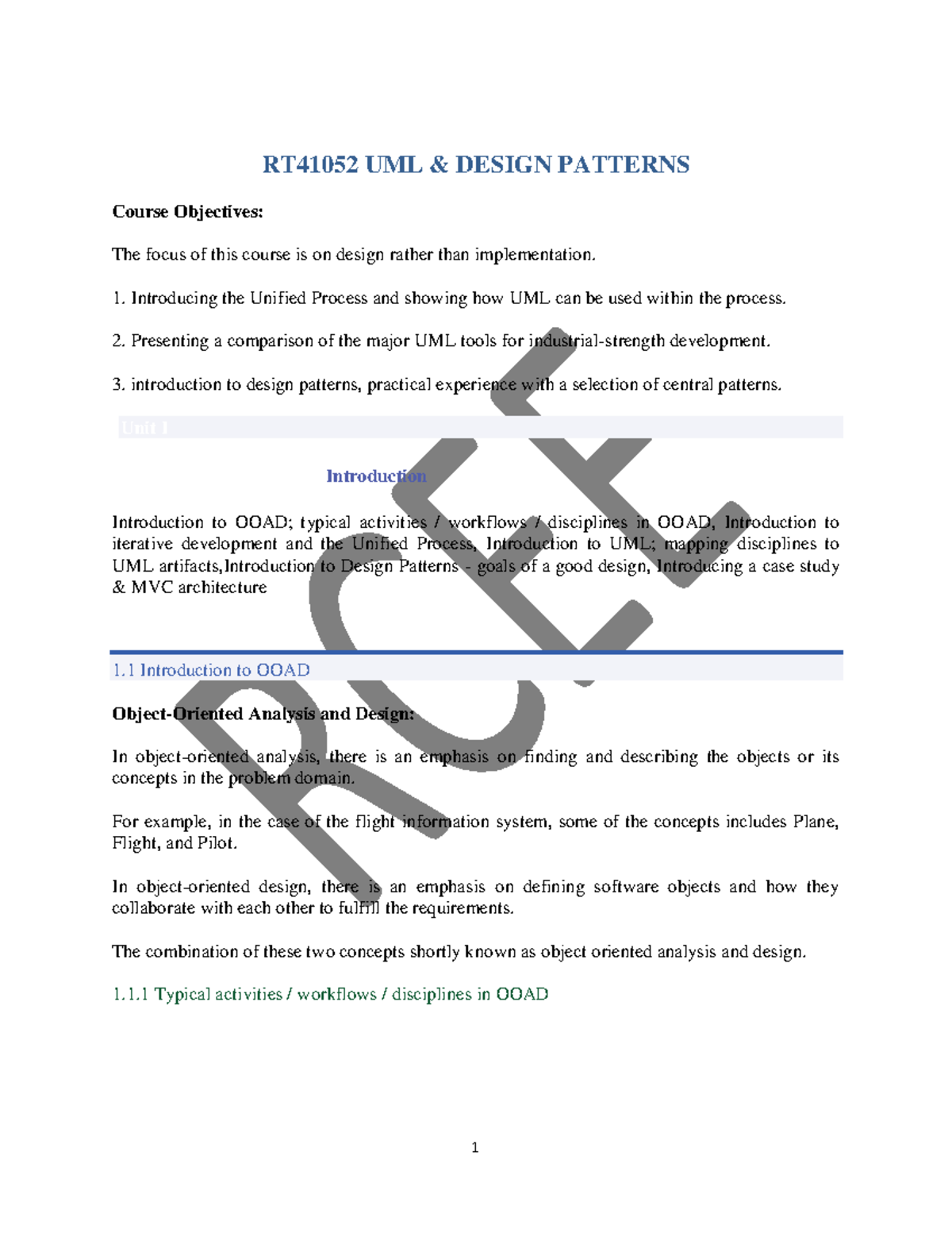 Unified modeling language Desgin UNIT-1-IV-I BTech - RT41052 UML ...