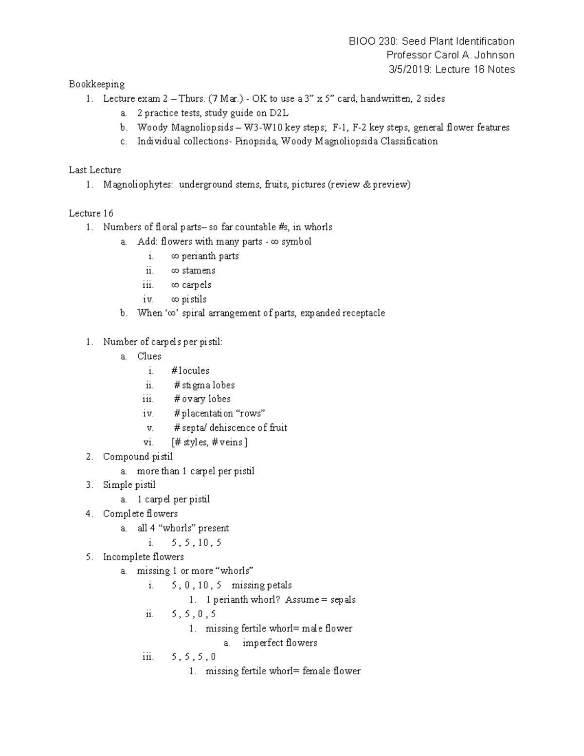 BIOO 230 3 5 2019 Lecture 16 Notes - BIOO 230: Seed Plant ...