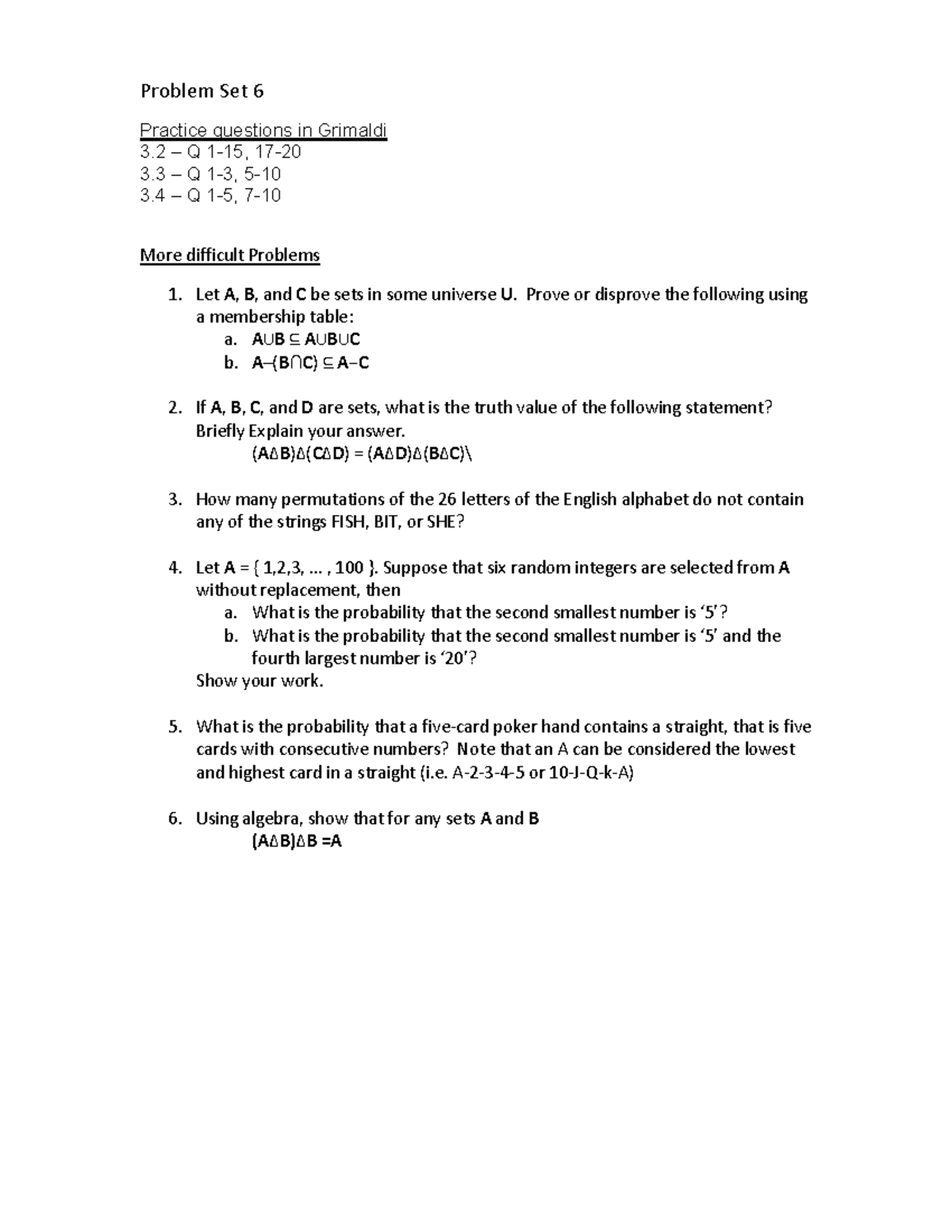 PS6 - Week 6 Tut - Problem Set Practice Questions In Grimaldi 3 – Q 1 ...