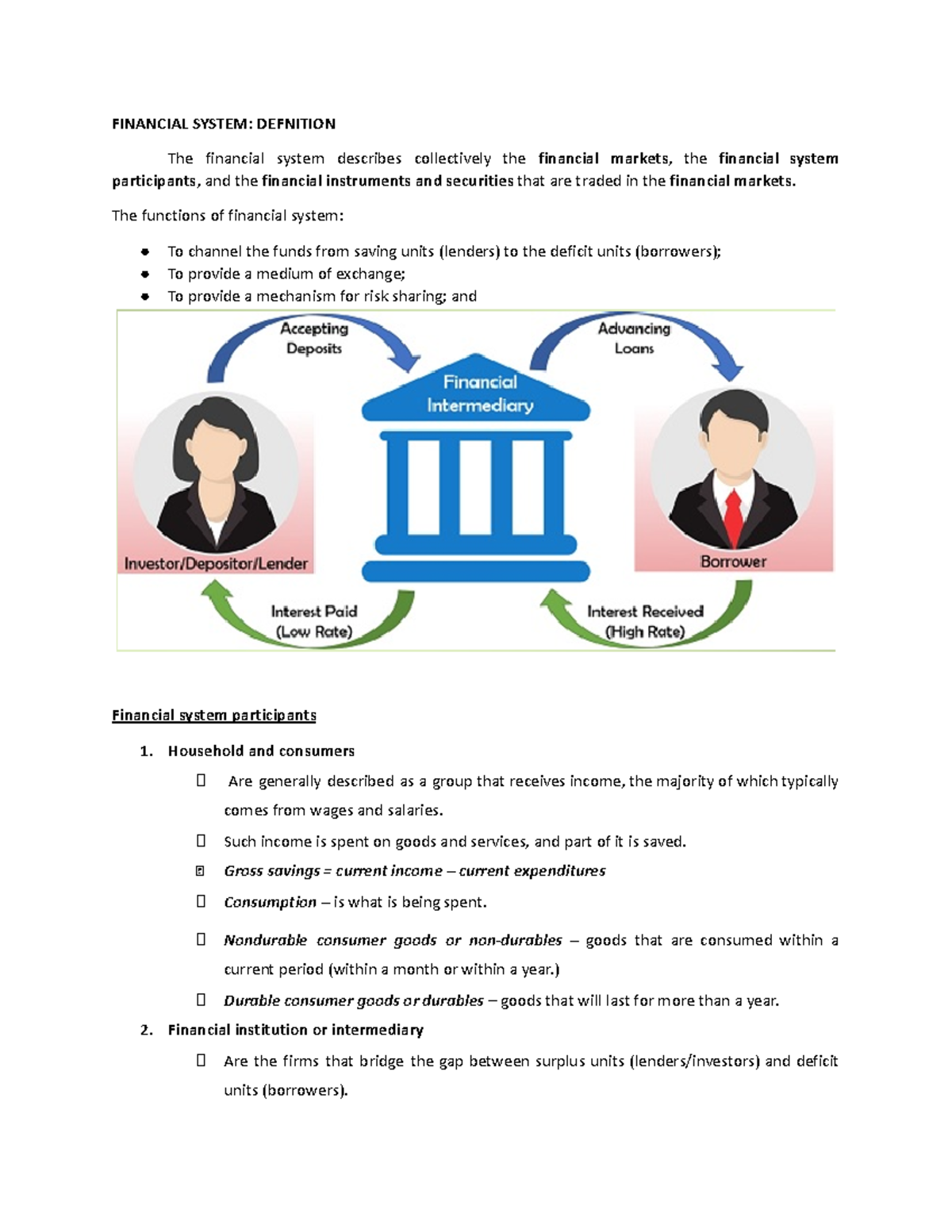 WEEK 1-3 Lectures - Notes - FINANCIAL SYSTEM: DEFNITION The financial ...