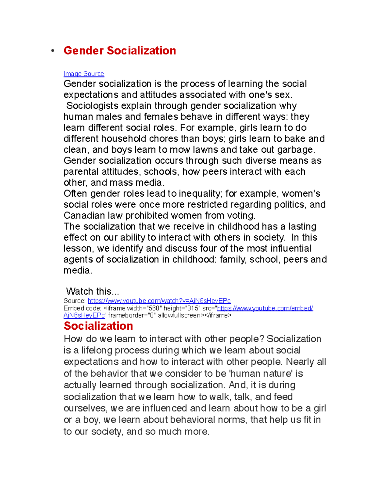 Week Nine - Lecture notes 9 - Gender Socialization Image Source Gender ...