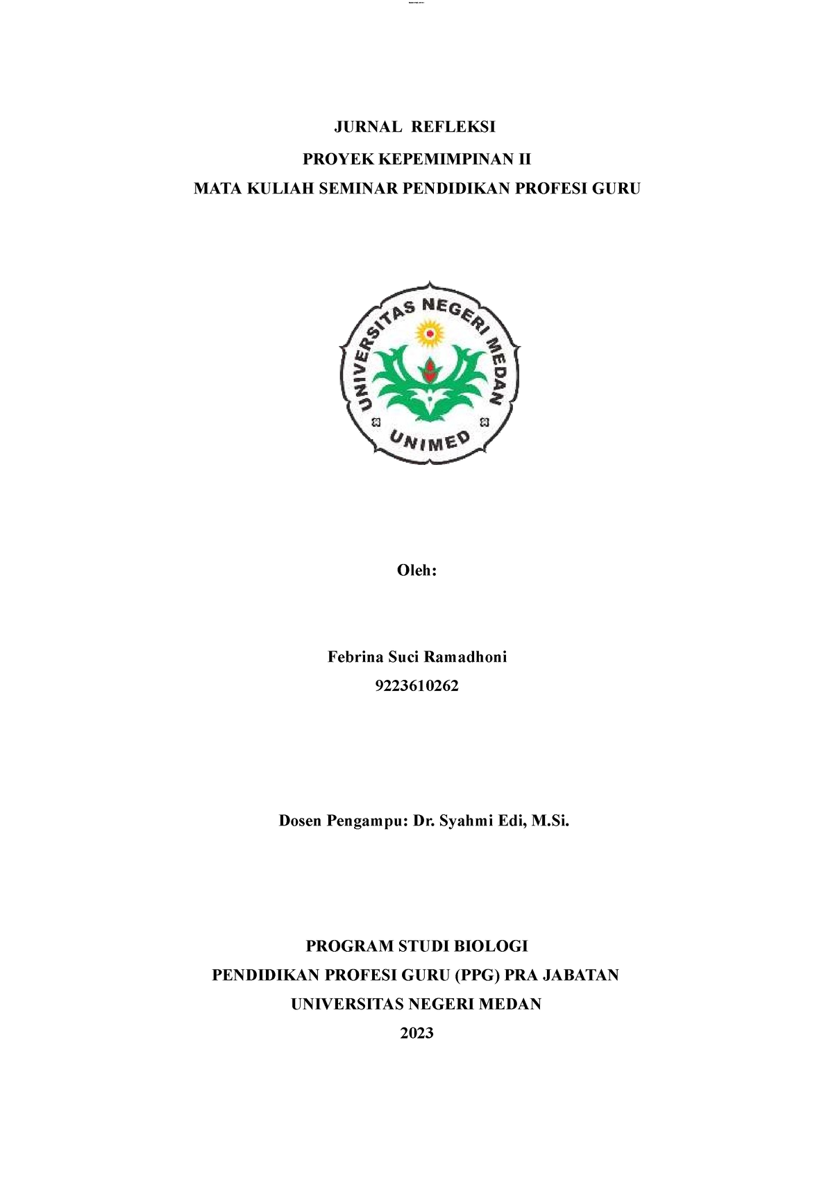 Jurnal Refleksi Febrina SUCI Proyek Kepemimpinan II - JURNAL REFLEKSI ...