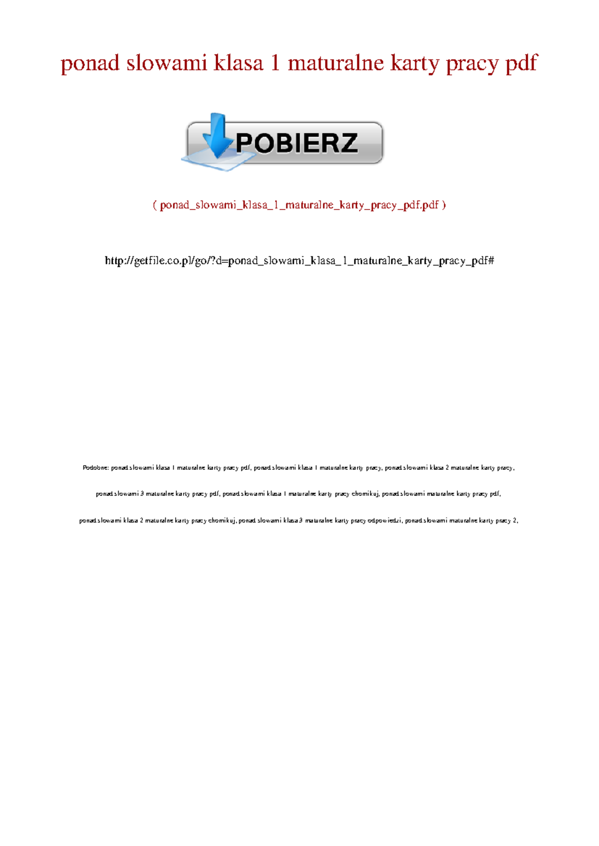 Ponad slowami klasa 1 maturalne karty pracy pdf - - Studocu