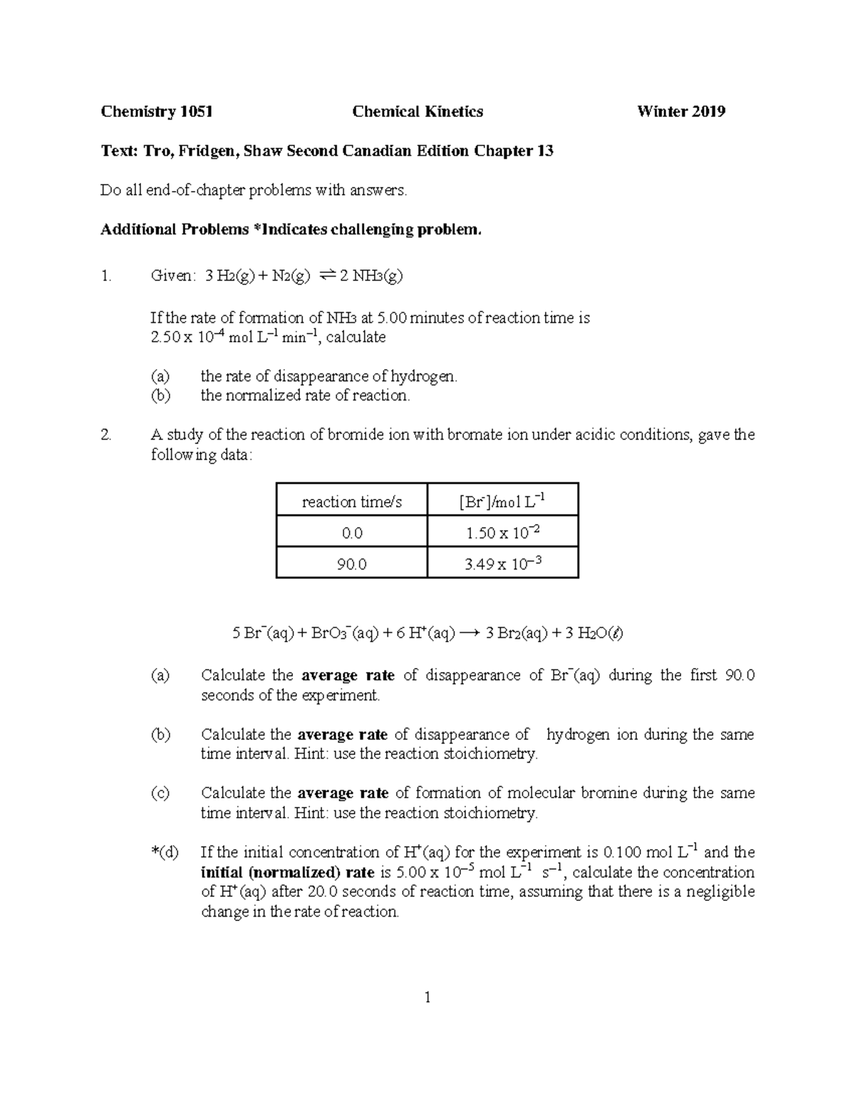 Chapter 13 Chemical Kinetics - Chemistry 1051 Chemical Kinetics Winter ...