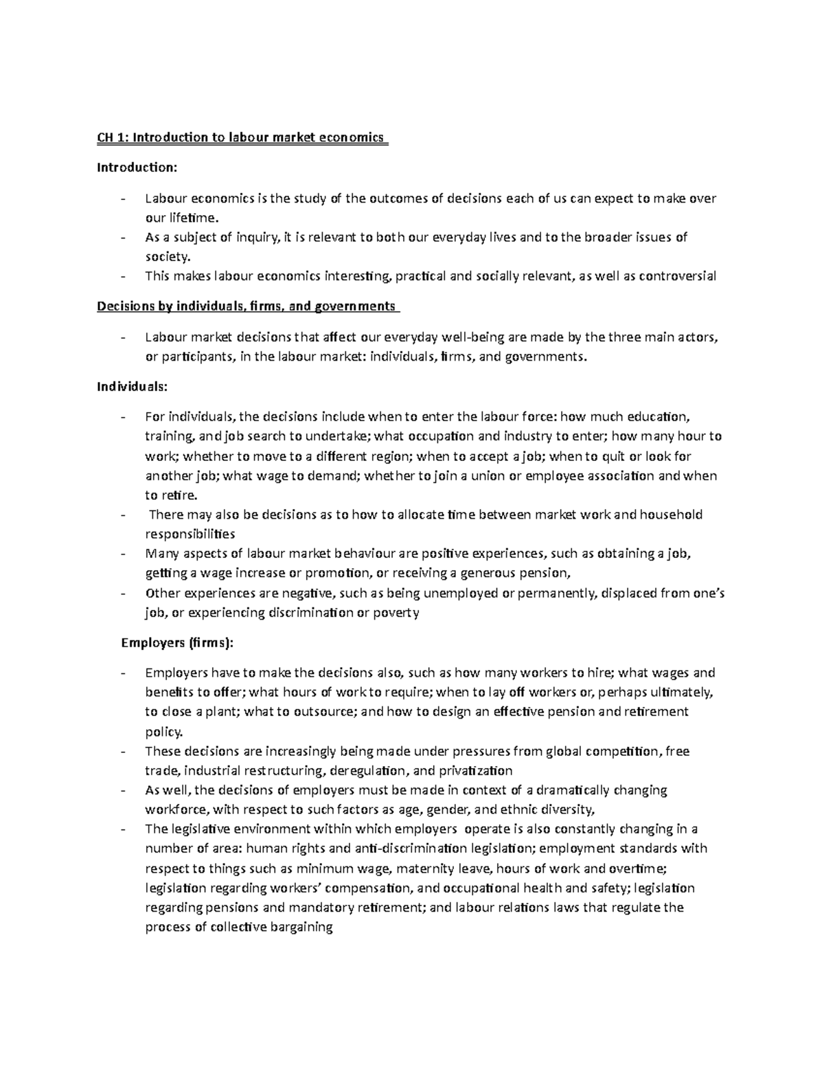 Ch 1 - Lecture Notes 1 - CH 1: Introduction To Labour Market Economics ...