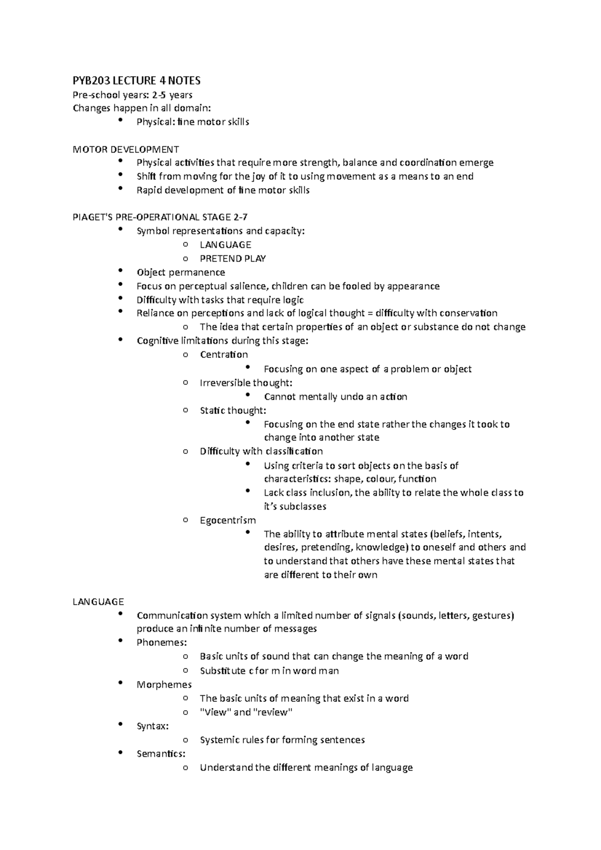 PYB203 Lecture 4 Notes PYB203 LECTURE 4 NOTES Pre school Years 2 5 
