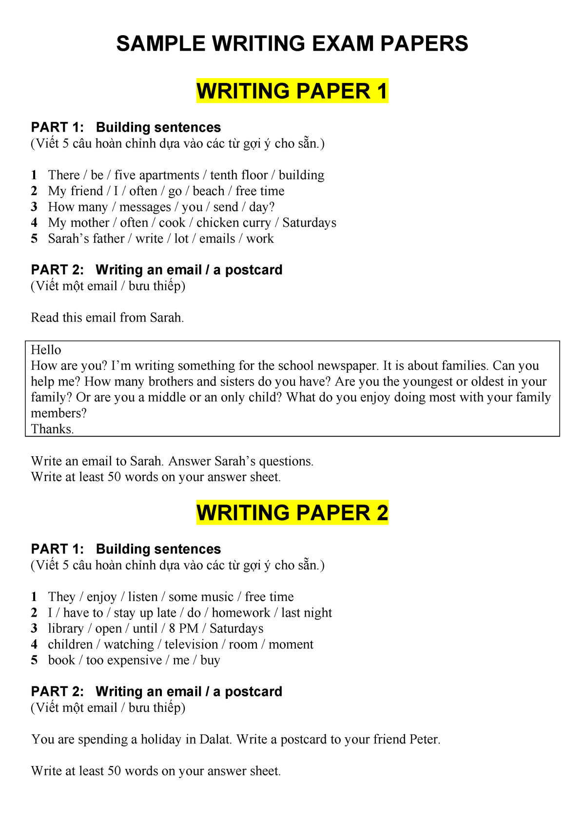 Sample Writing EXAM Papers - SAMPLE WRITING EXAM PAPERS WRITING PAPER 1 ...