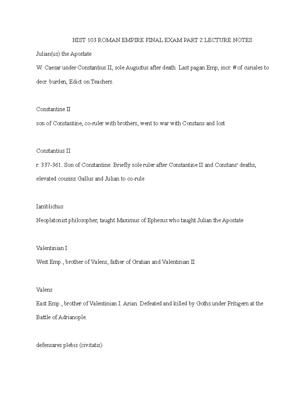 HIST 103 Roman Empire Final EXAM PART 2 Lecture Notes - HIST 103 ROMAN ...