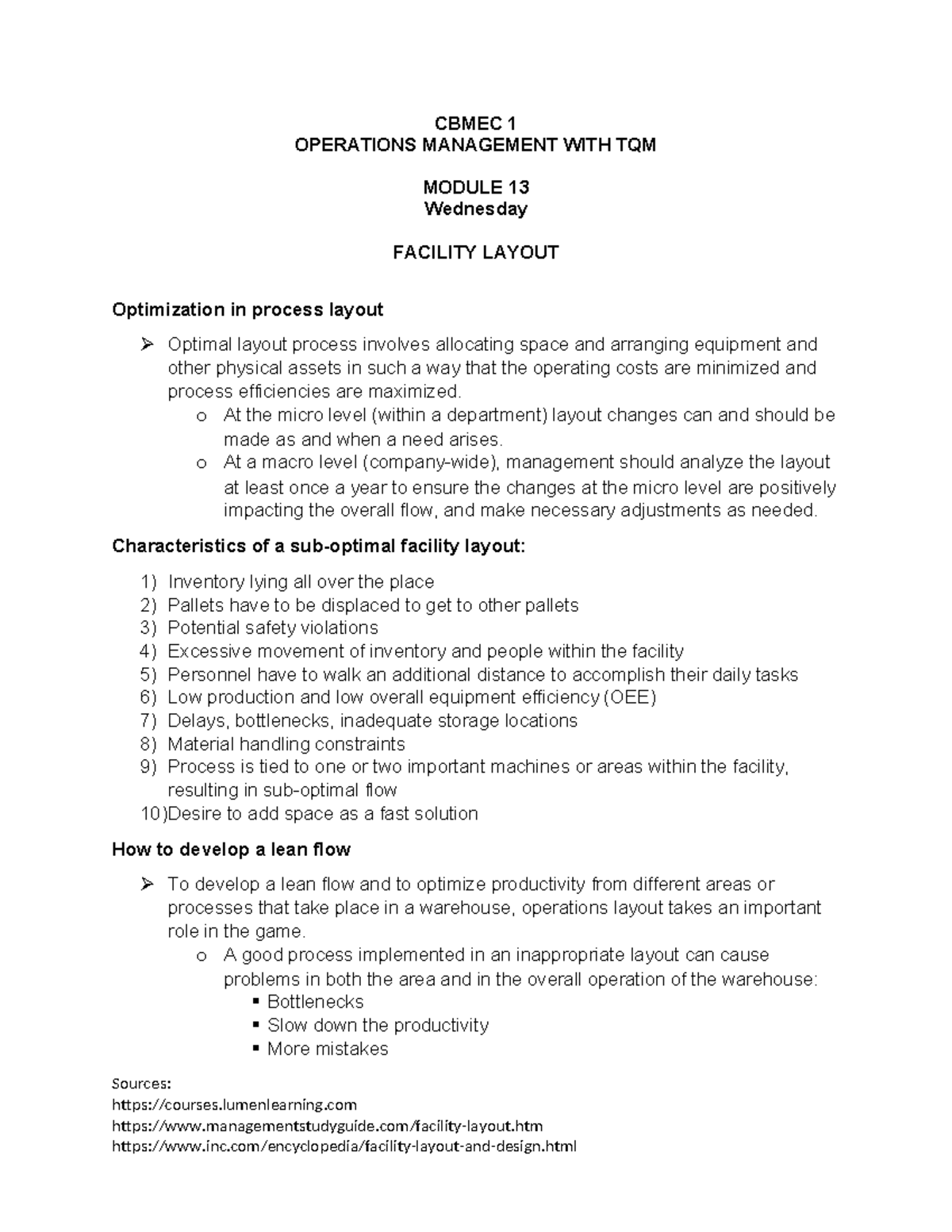 Cbmec 1 M13 WED - CBMEC 1 OPERATIONS MANAGEMENT WITH TQM MODULE 13 ...