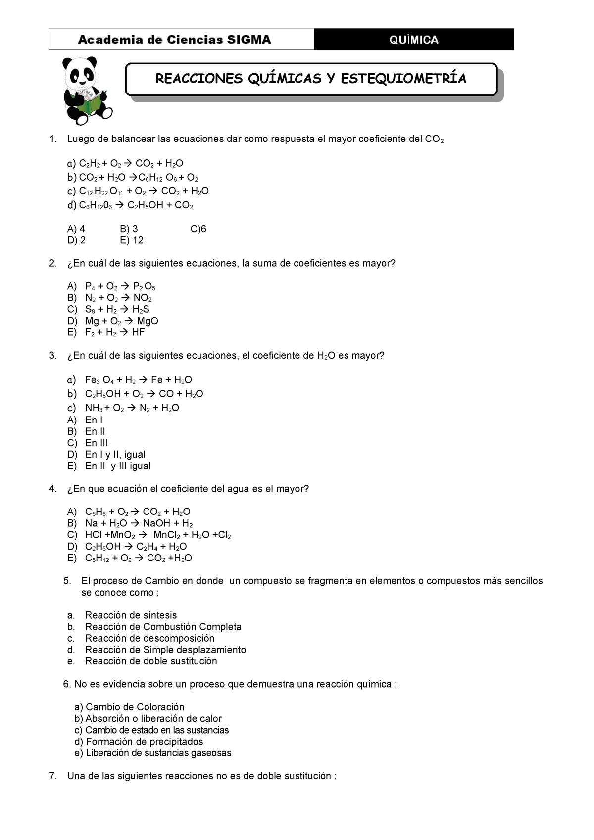 Estequiometría - Ejercicios - REACCIONES QUÍMICAS Y ESTEQUIOMETRÍA ...