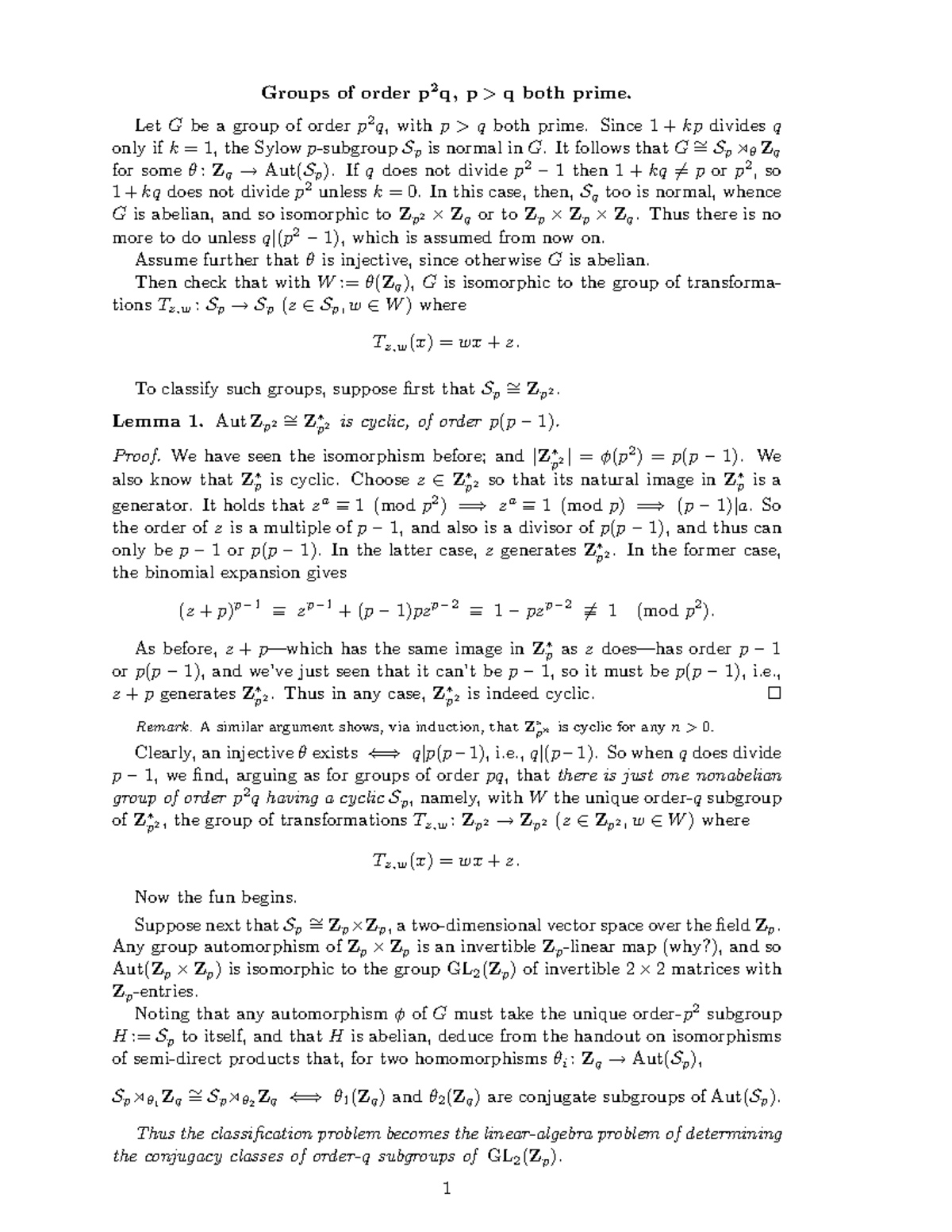 Order P 2q Groups Of Order P 2 Q P Q Both Prime Let G Be A Group