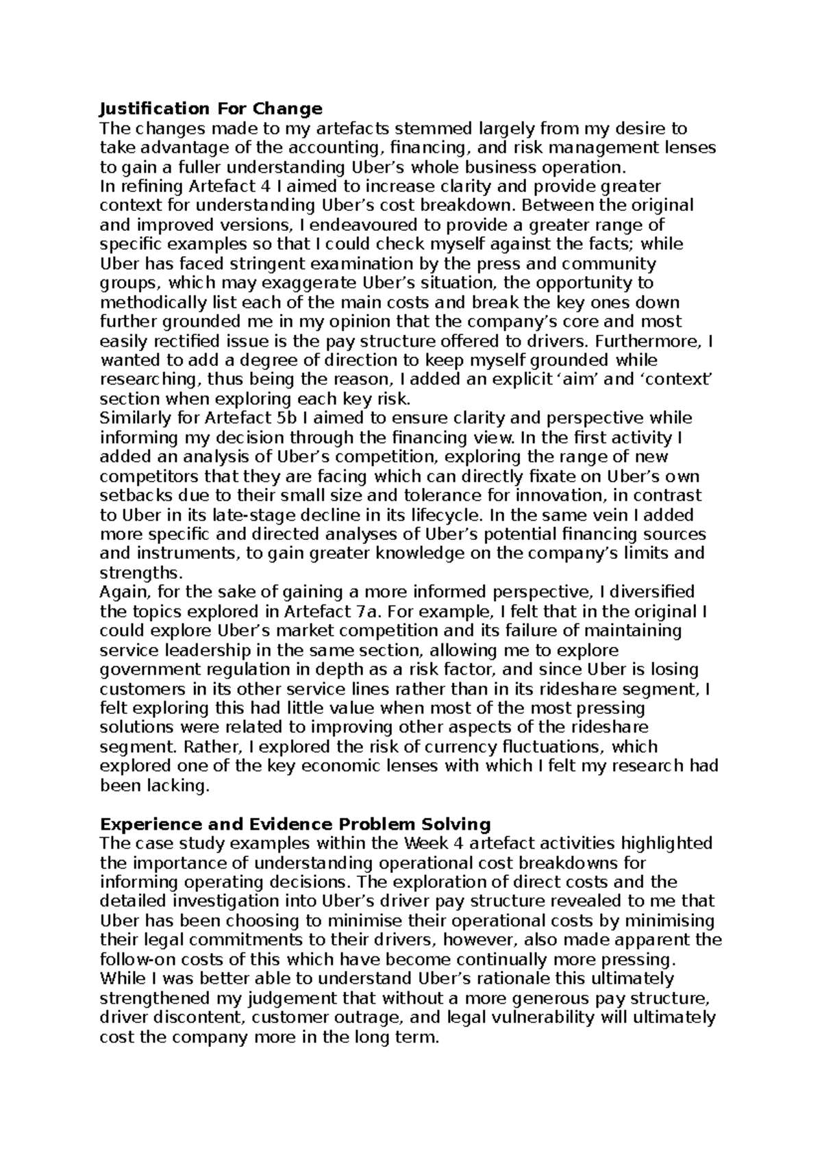 RLP2 reflection part - recieved 80 - Justification For Change The ...