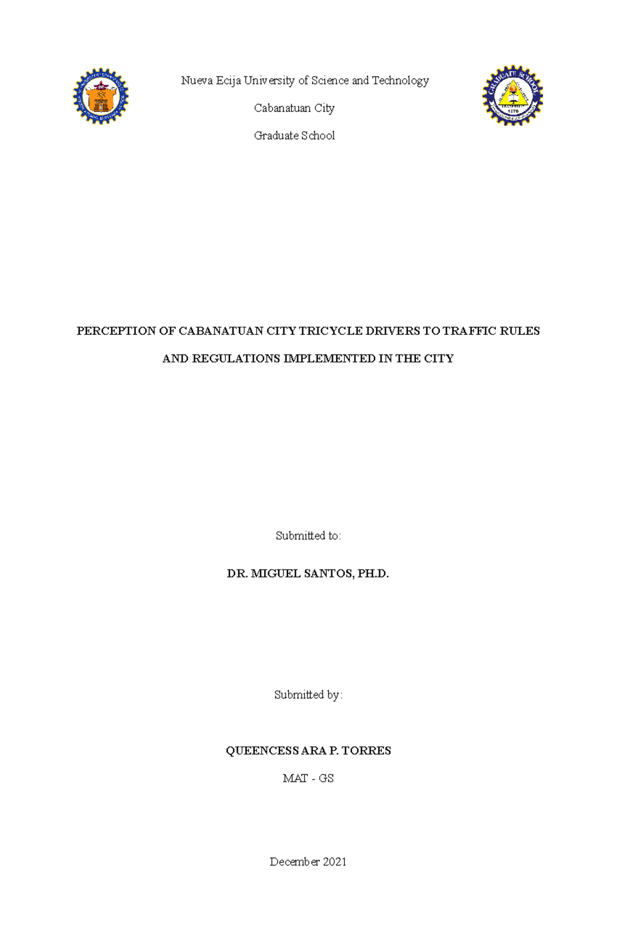 Perception OF Cabanatuan CITY Tricycle Drivers TO Traffic Rules AND