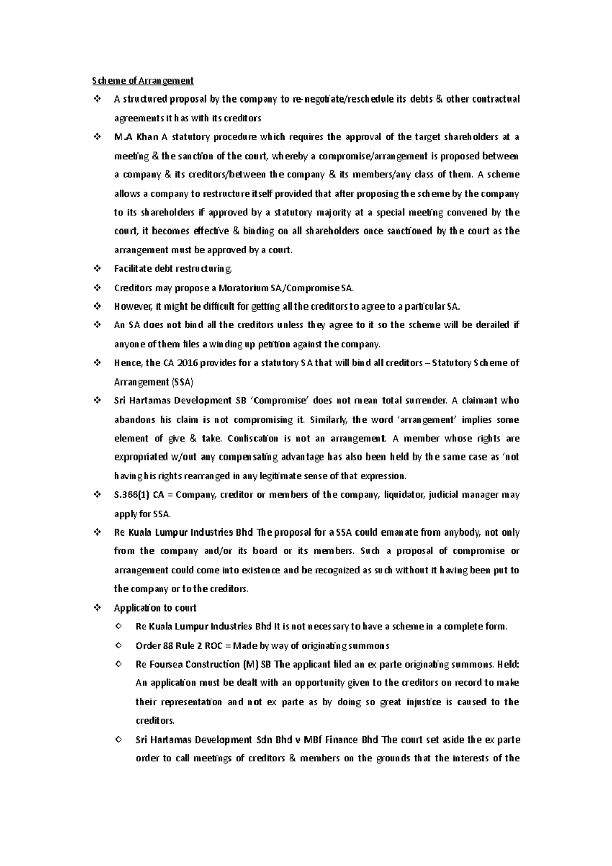 Corporate Rescue Mechanism Notes - Scheme of Arrangement A structured ...