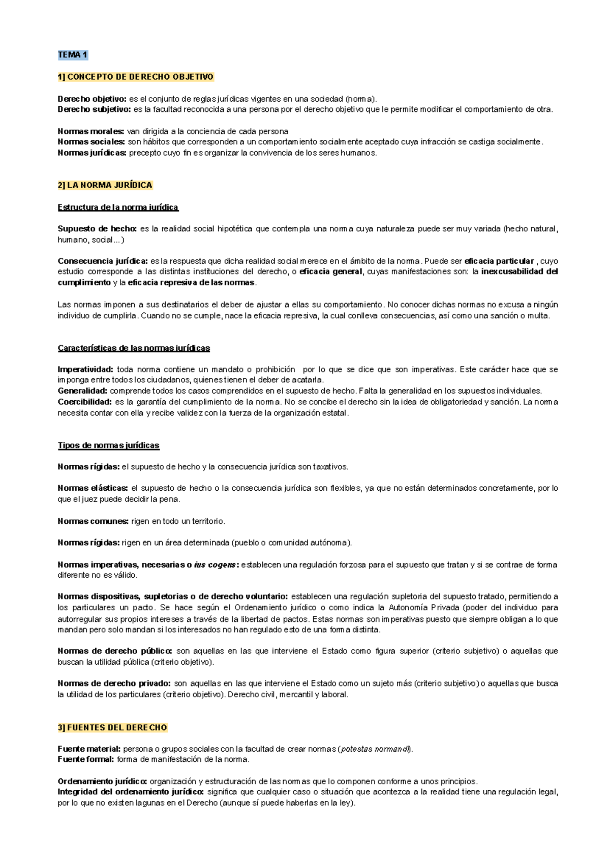 Derecho Tema 1 - Apuntes 1 - TEMA 1 1] CONCEPTO DE DERECHO OBJETIVO ...