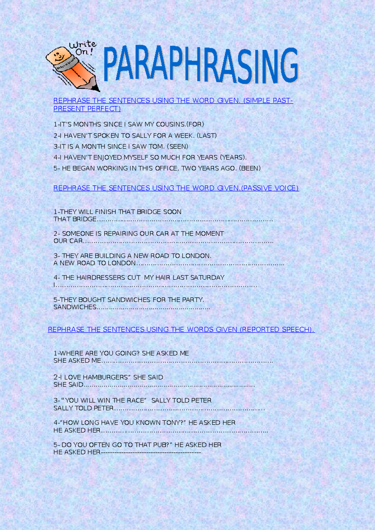 Paraphrasing-fun-activities-games 11930 - REPHRASE THE SENTENCES USING ...