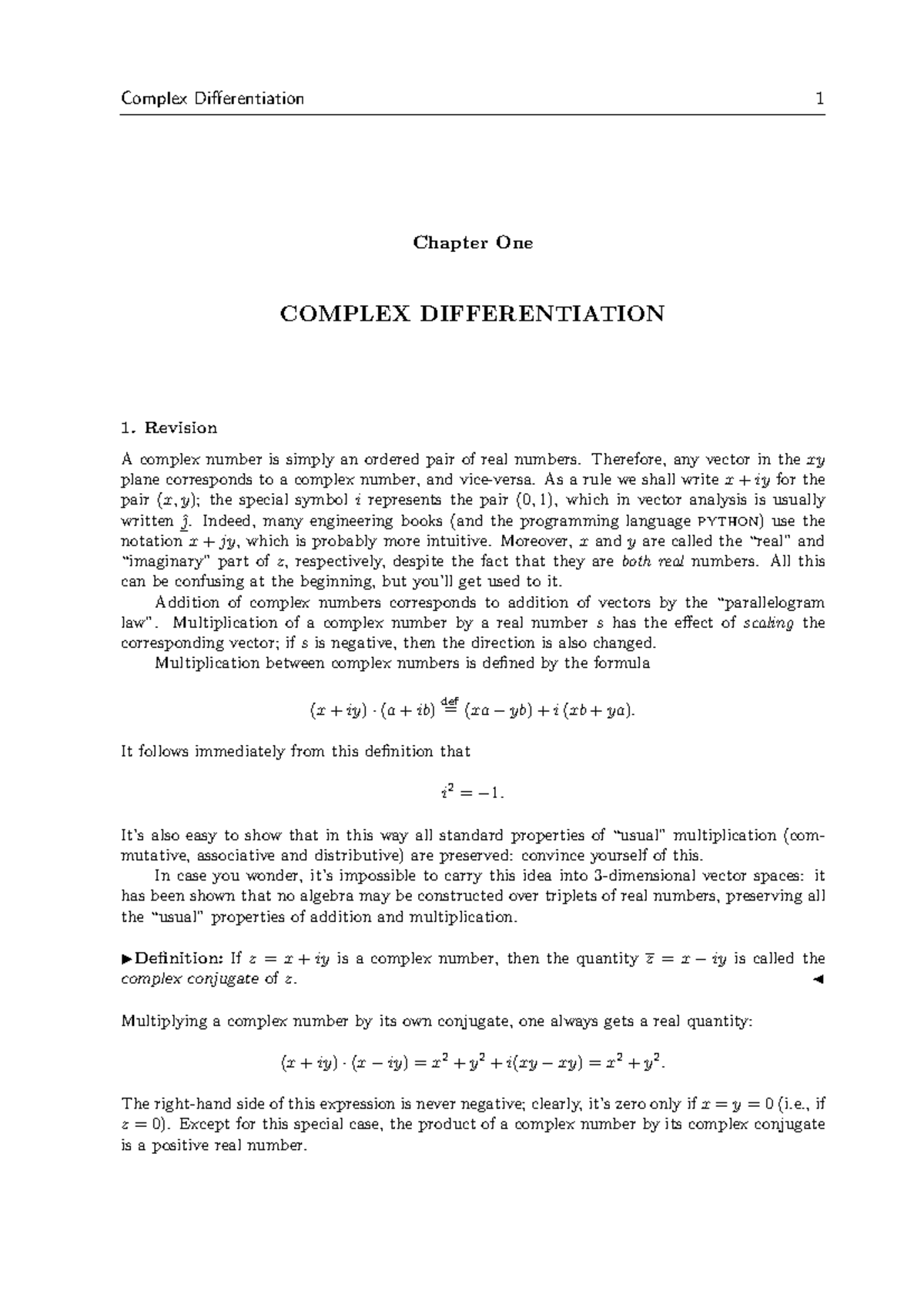 M248 complex analysis notes - Chapter One COMPLEX DIFFERENTIATION ...
