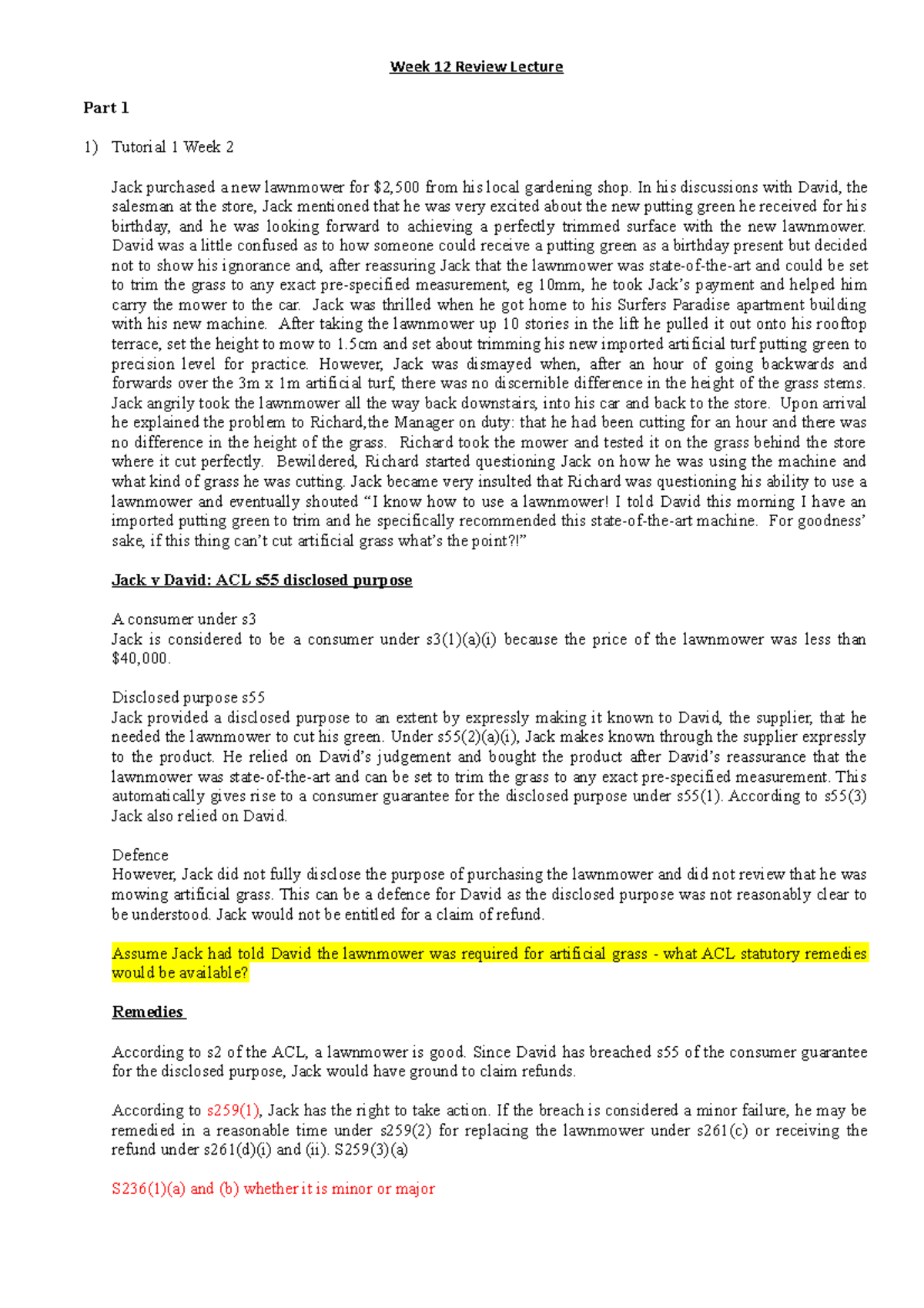 Wk 12 Exam Review - Week 12 Review Lecture Part 1 Tutorial 1 Week 2 ...