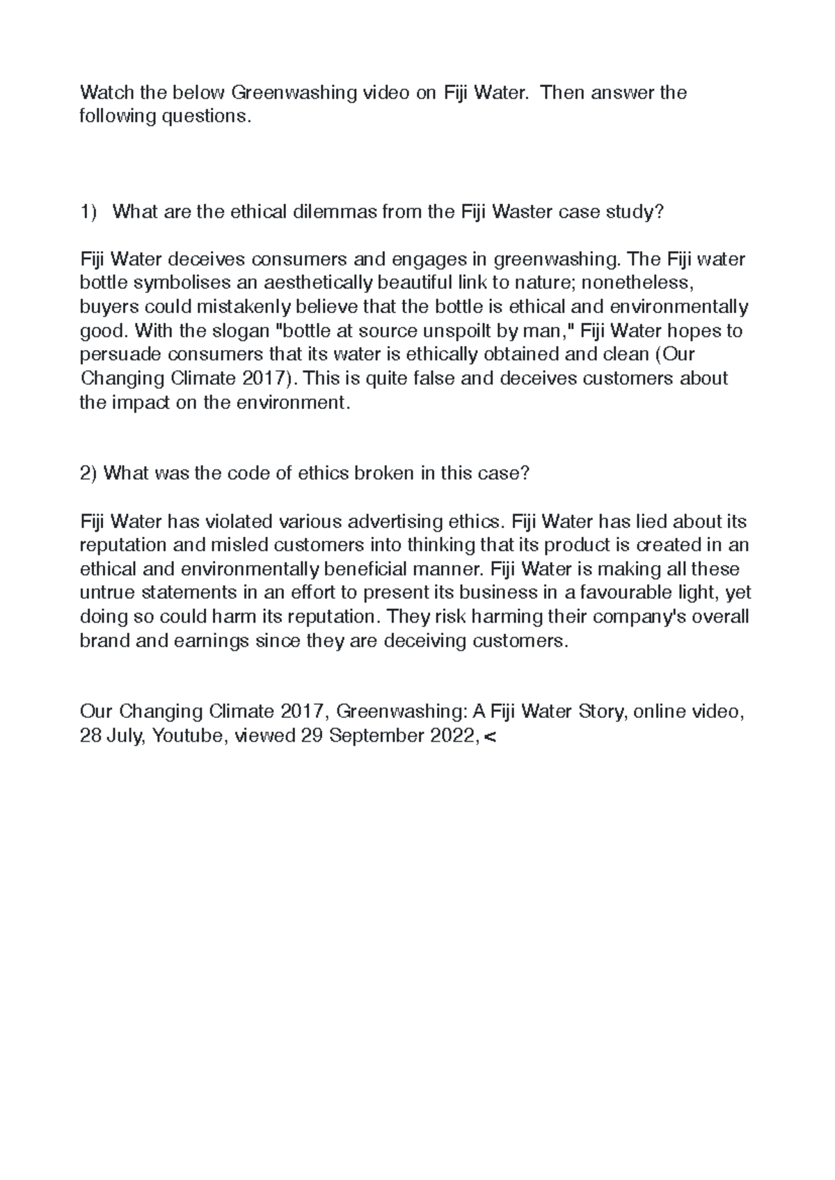 Greenwashing pdf - Watch the below Greenwashing video on Fiji Water ...