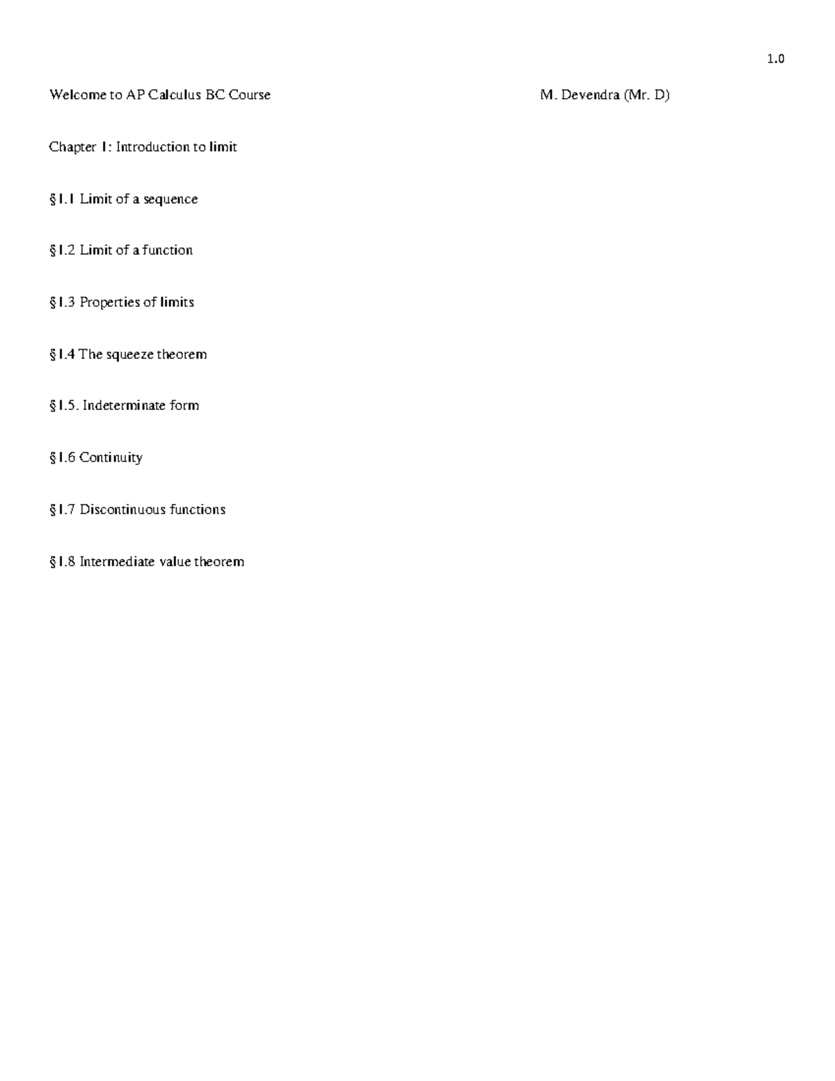 AP Calculus BC Chapter 1 – Introduction to limit - Welcome to AP ...