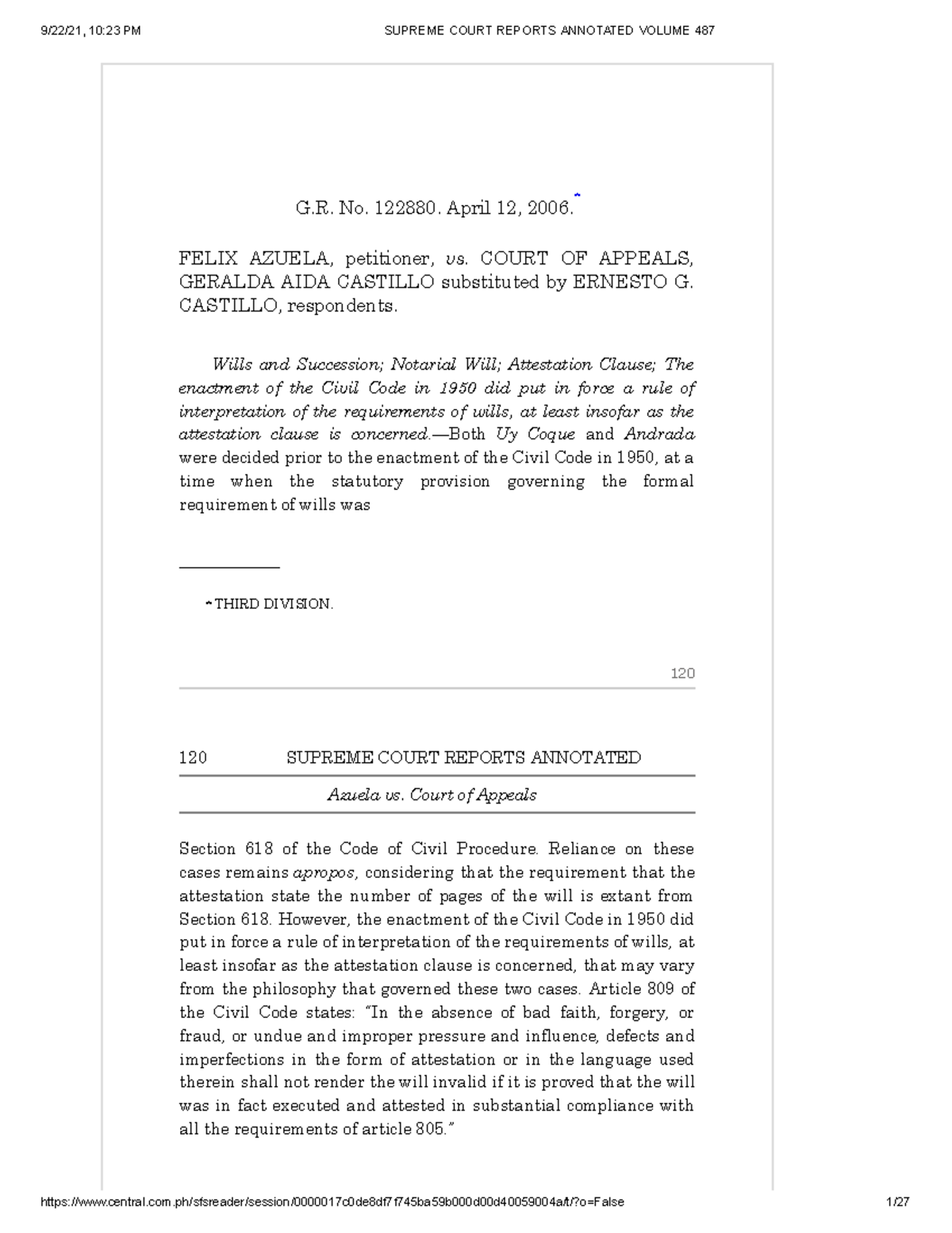 103. Azuela vs. Court of Appeals, 487 SCRA 119, April 12, 2006 - G. No ...