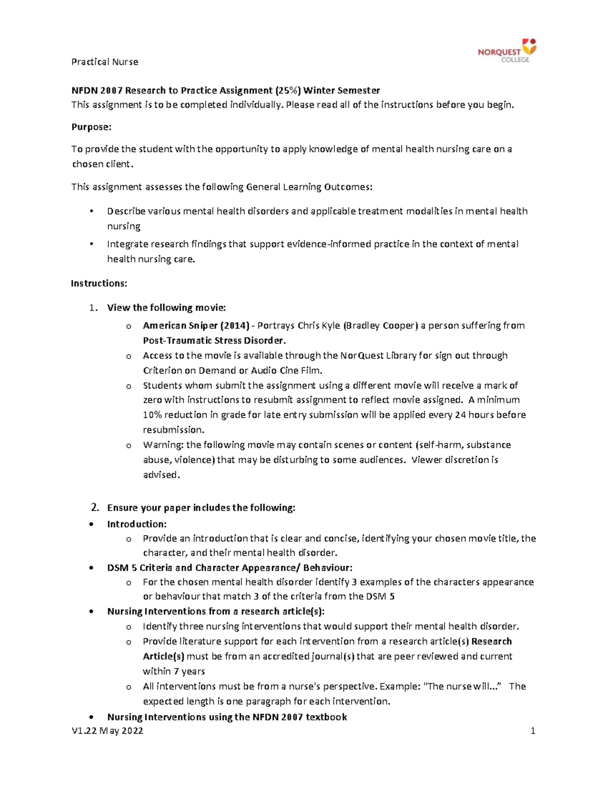 NFDN 2007 Assignment 1 V1.22 Instructions - Practical Nurse V1 May 2022 ...