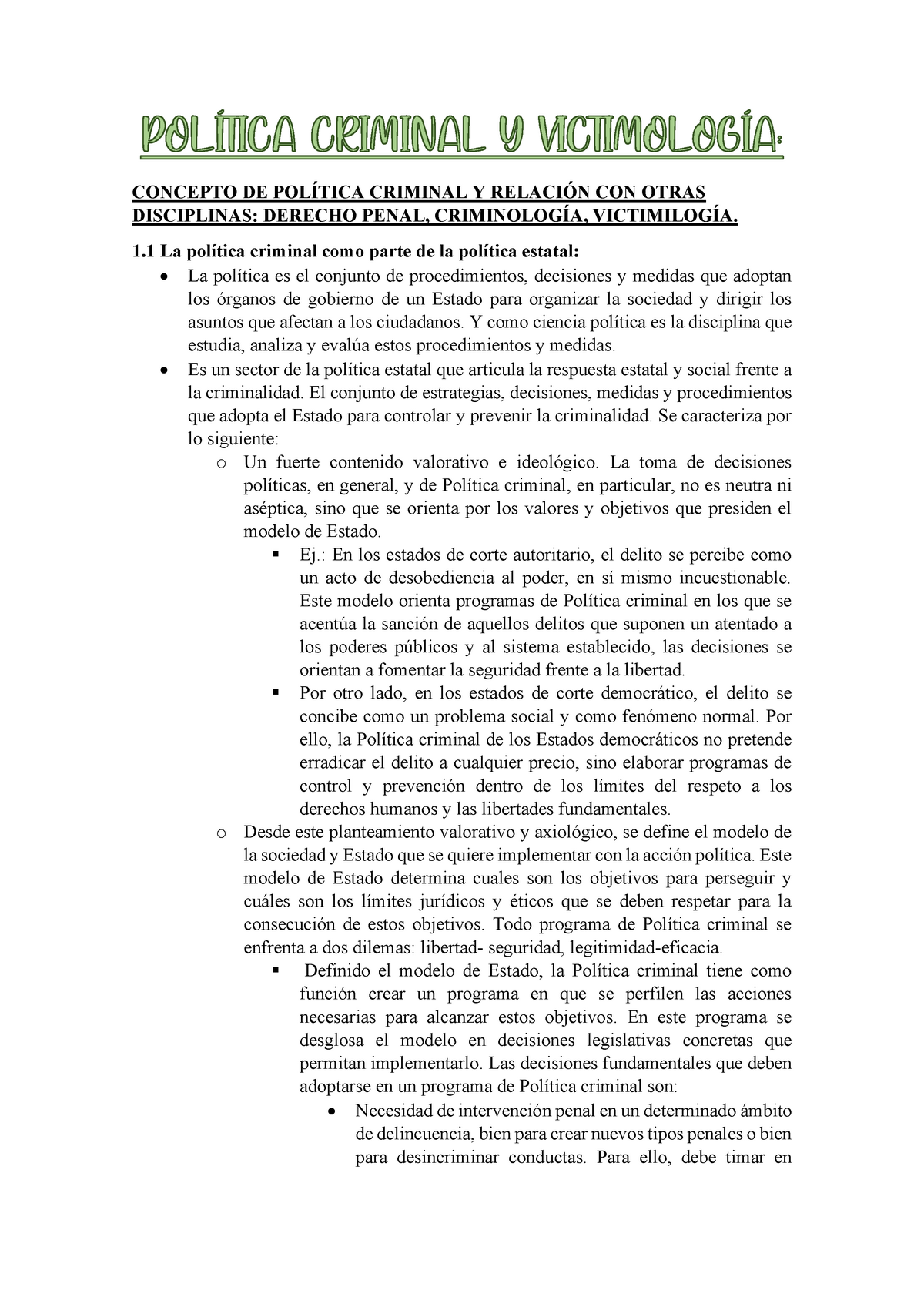 Política Criminal Y Victimología Concepto De PolÍtica Criminal Y