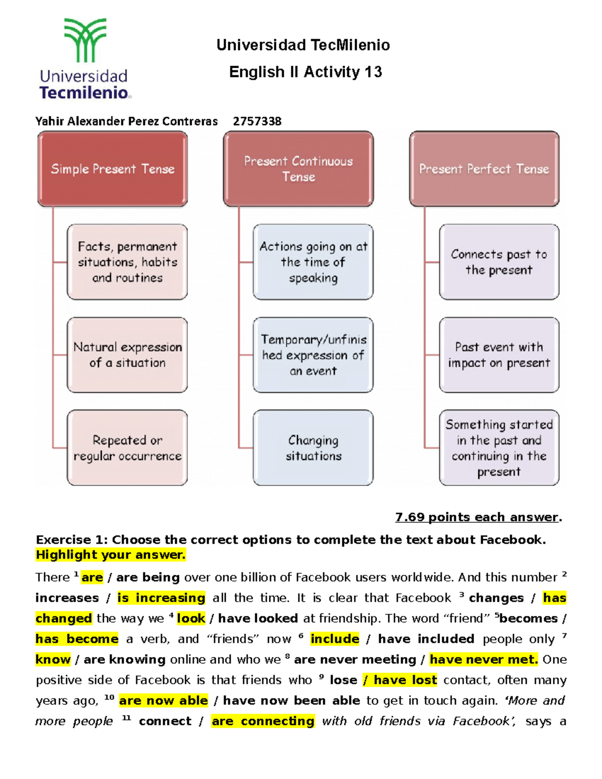 Ingles 2 Act 13 - tarea - Universidad TecMilenio English II Activity 13 ...