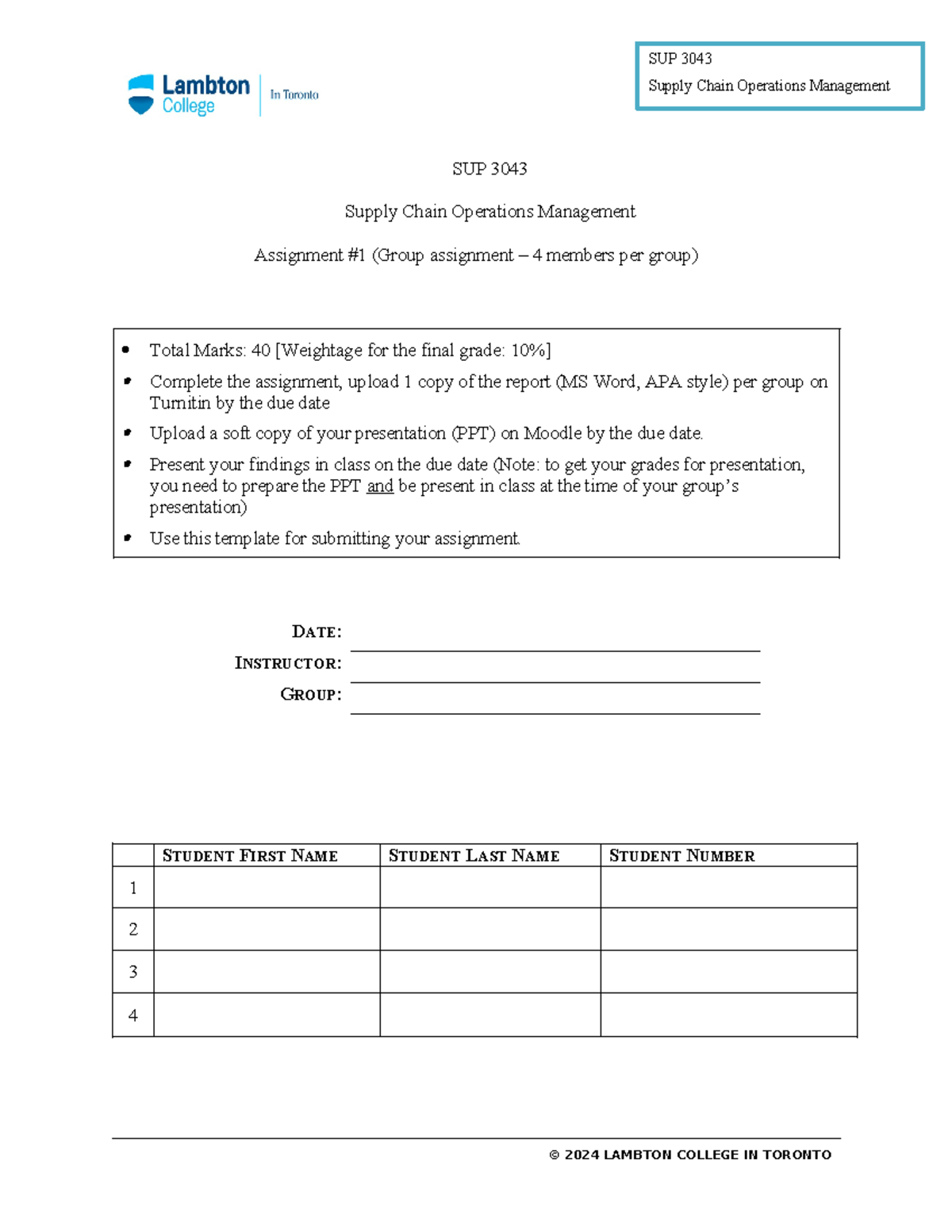 SUP 3043 Assignment 1 with rubric - SUP 3043 Supply Chain Operations ...