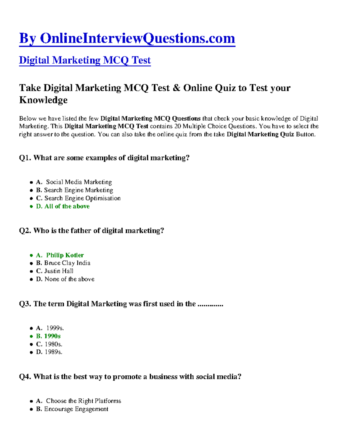 marketing multiple choice questions