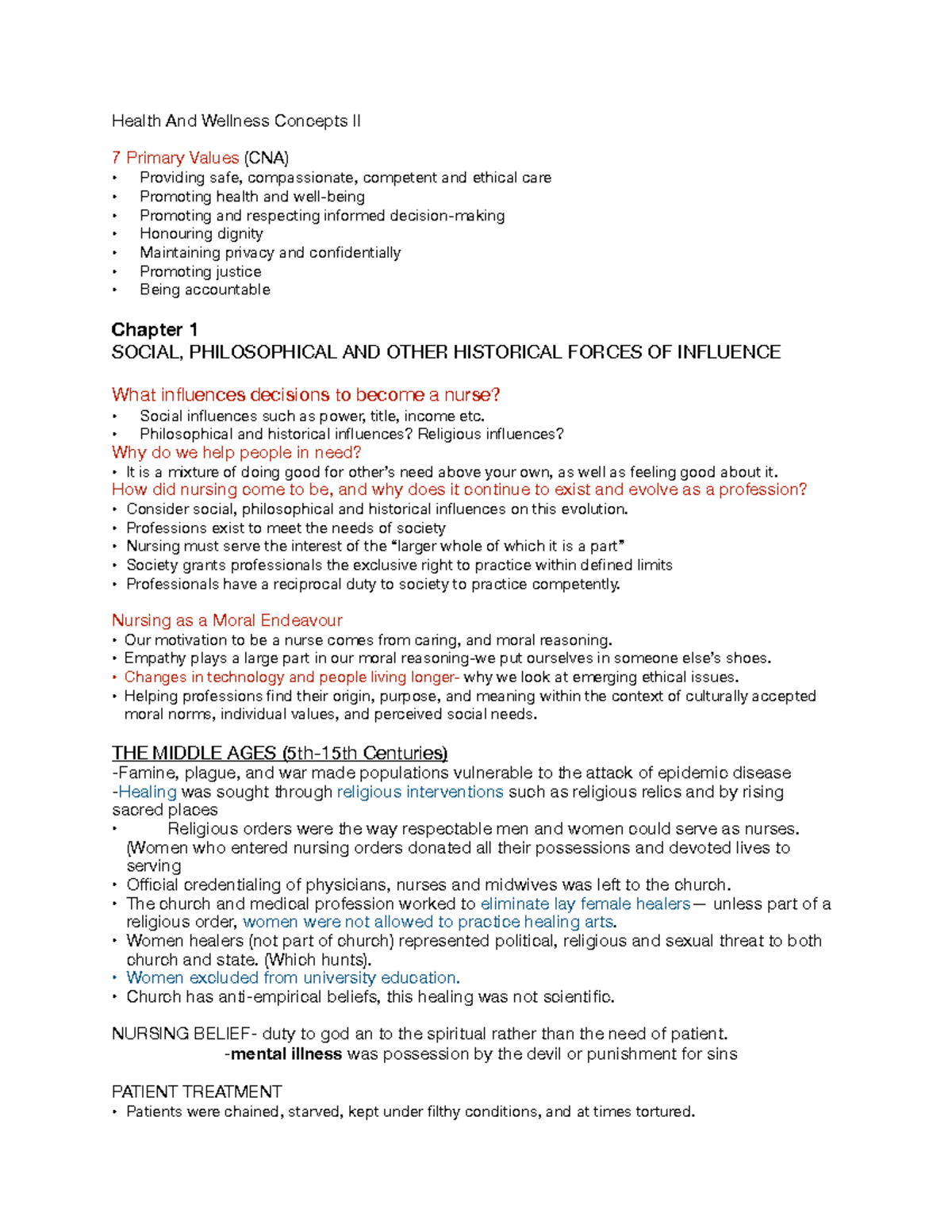 Final Exam Notes - Health And Wellness Concepts II 7 Primary Values ...