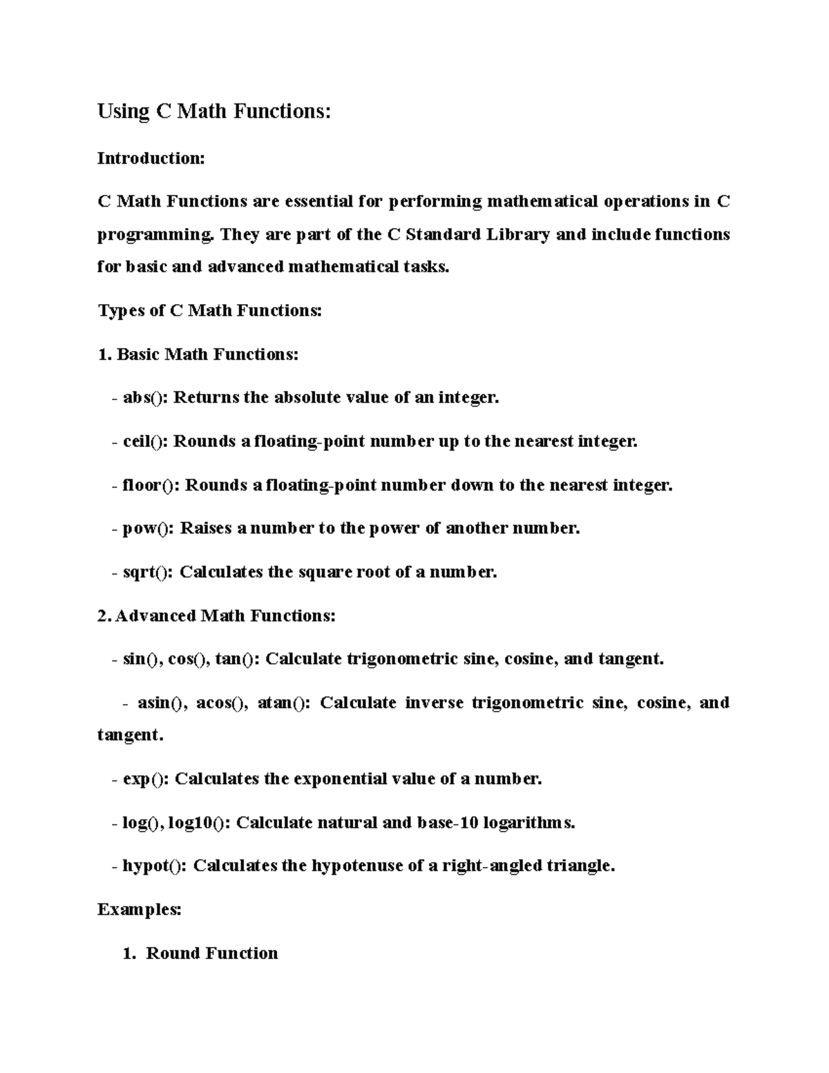 Using C Math Functions - Using C Math Functions: Introduction: C Math ...