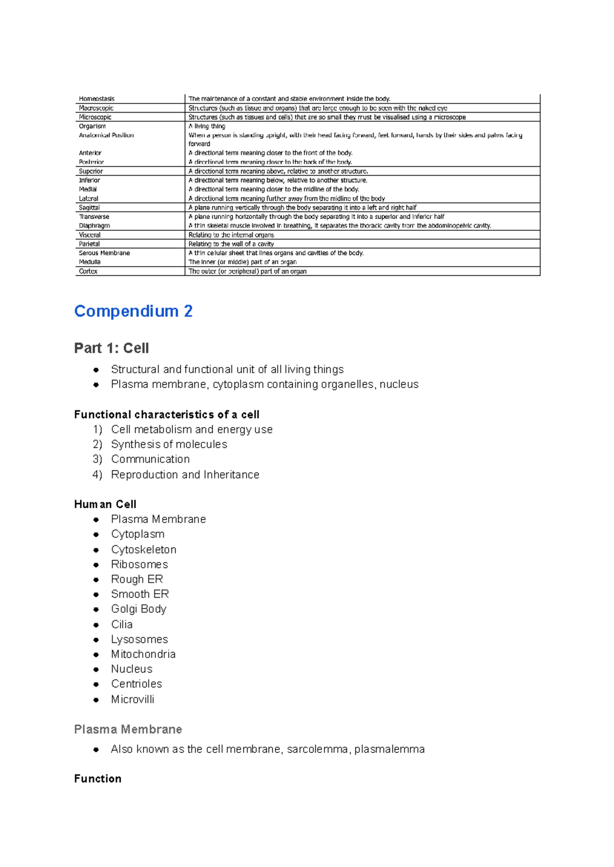 Study Notes - Compendium 2 Part 1: Cell Structural and functional unit ...