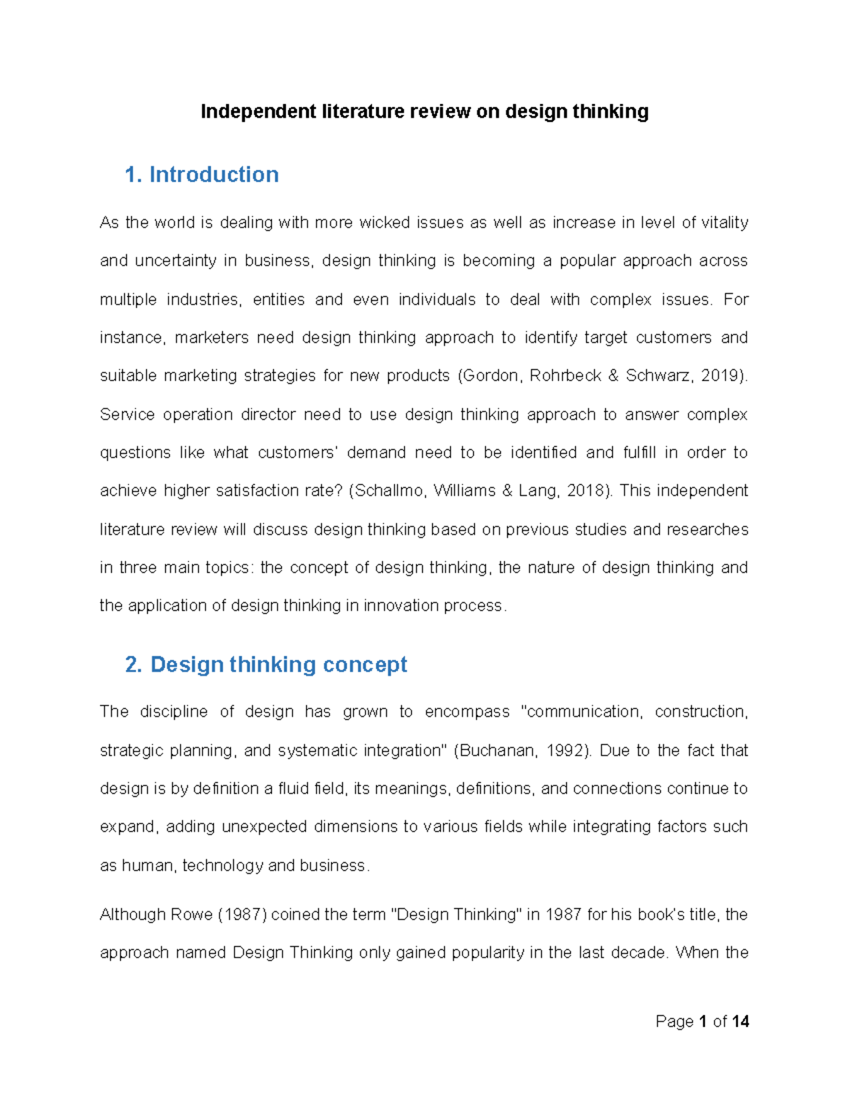 literature review on design thinking