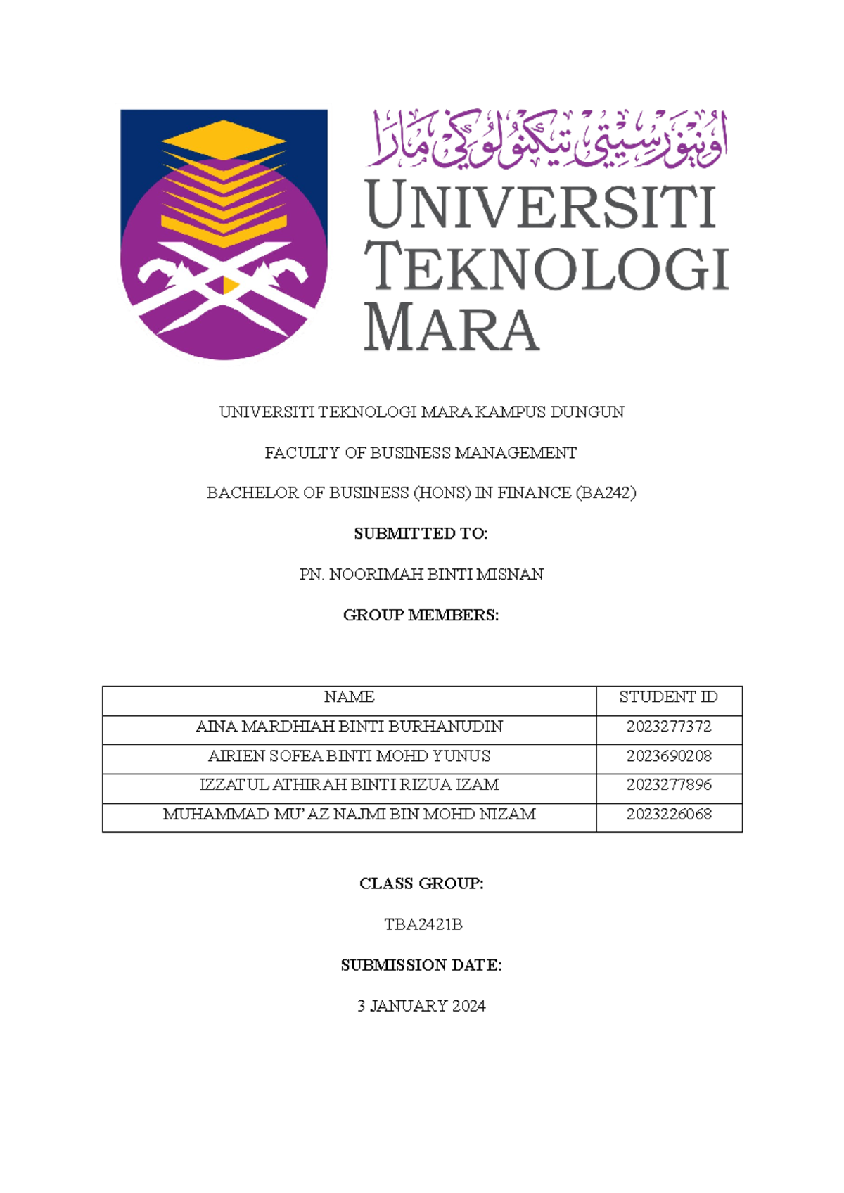 LAW416 Q1 - practice - UNIVERSITI TEKNOLOGI MARA KAMPUS DUNGUN FACULTY ...